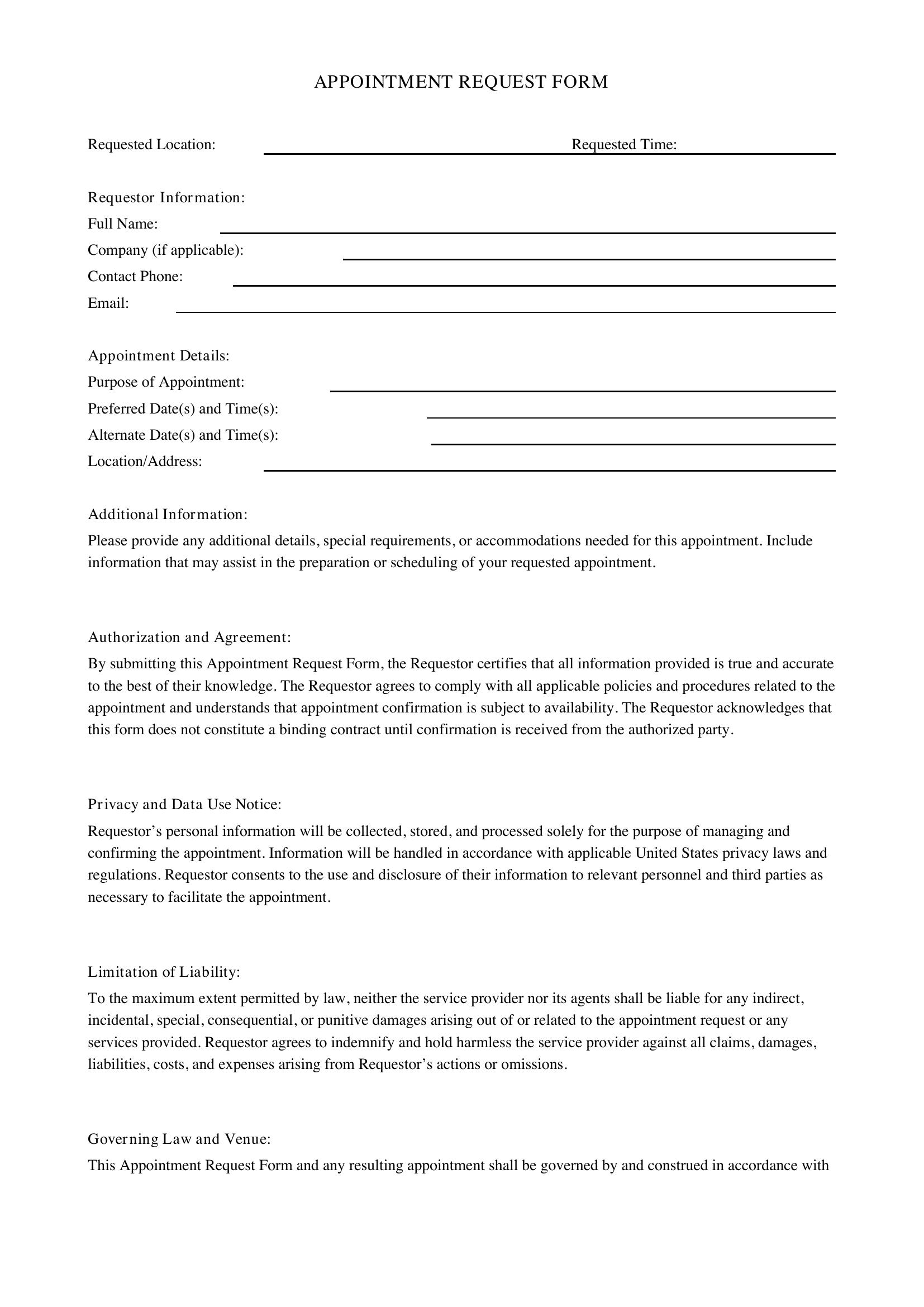 Appointment Request Form Template - US