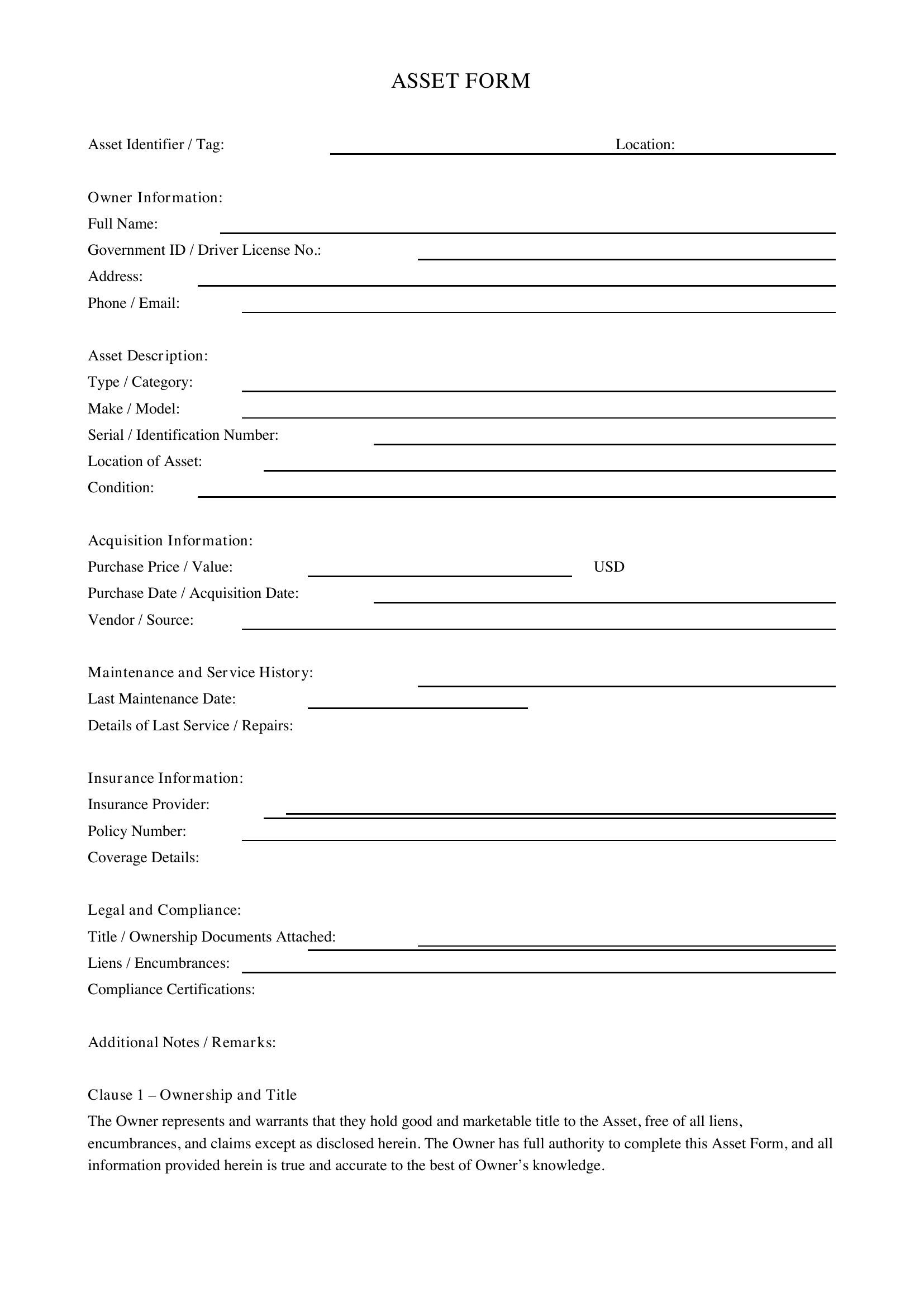 Asset Form Template - US