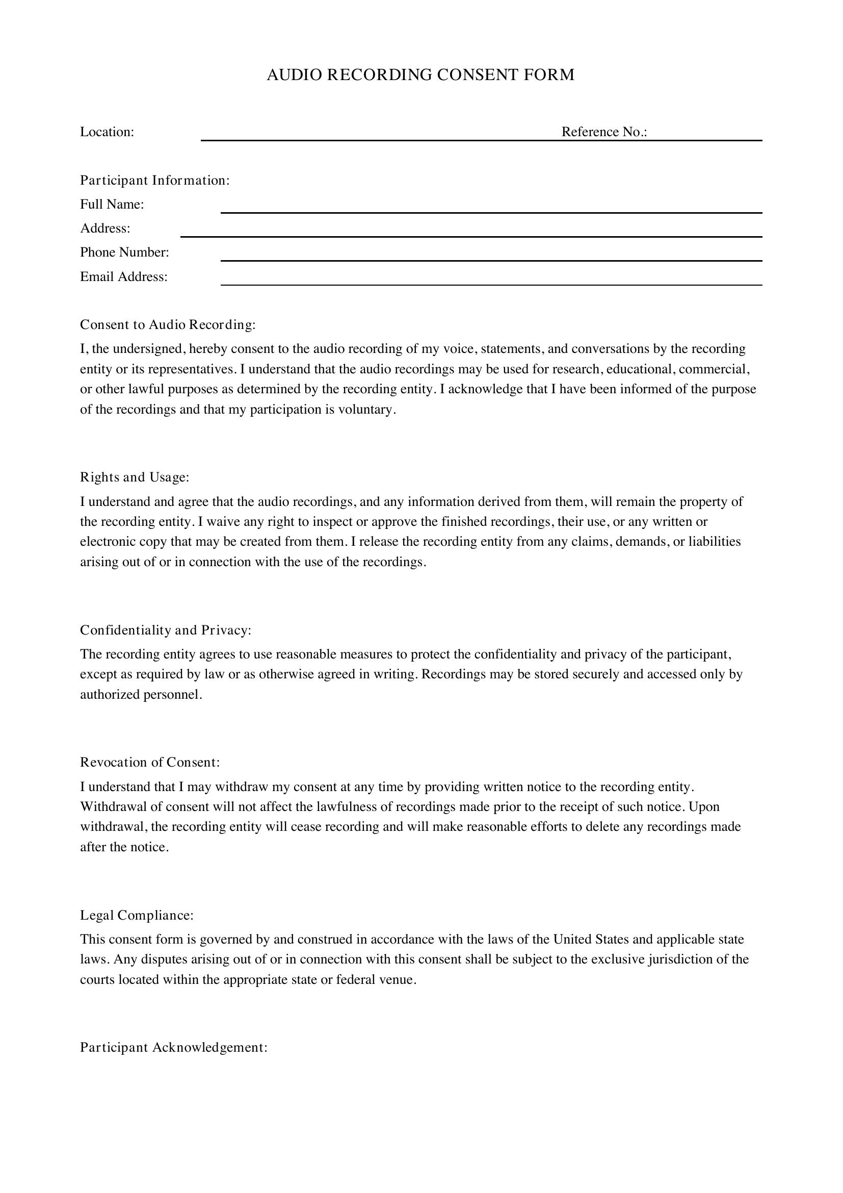 Audio Recording Consent Form Template - US