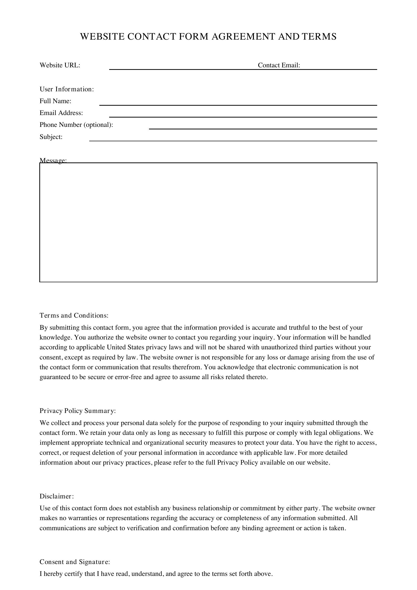 Contact Form Website Template - US
