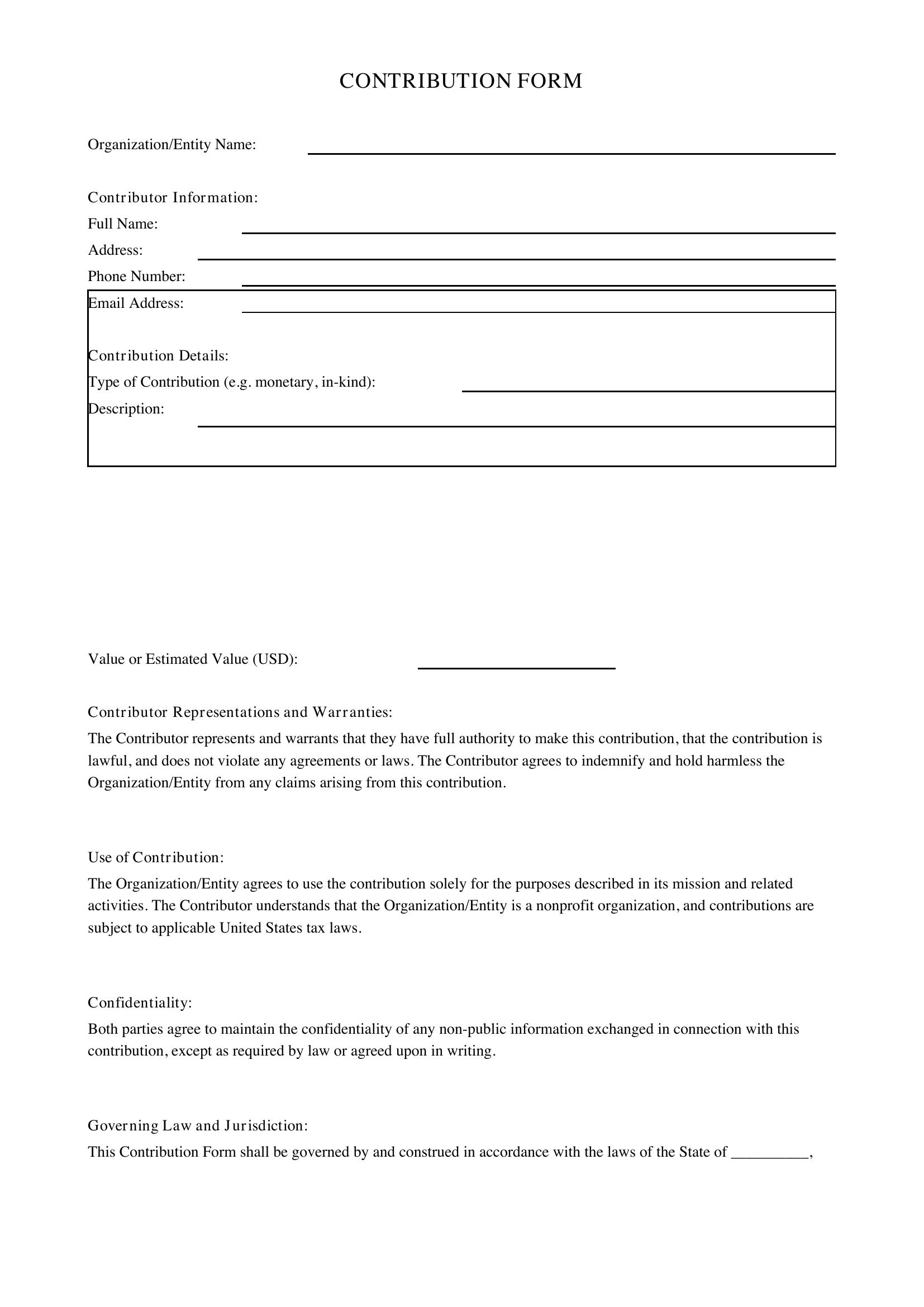 Contribution Form Template - US