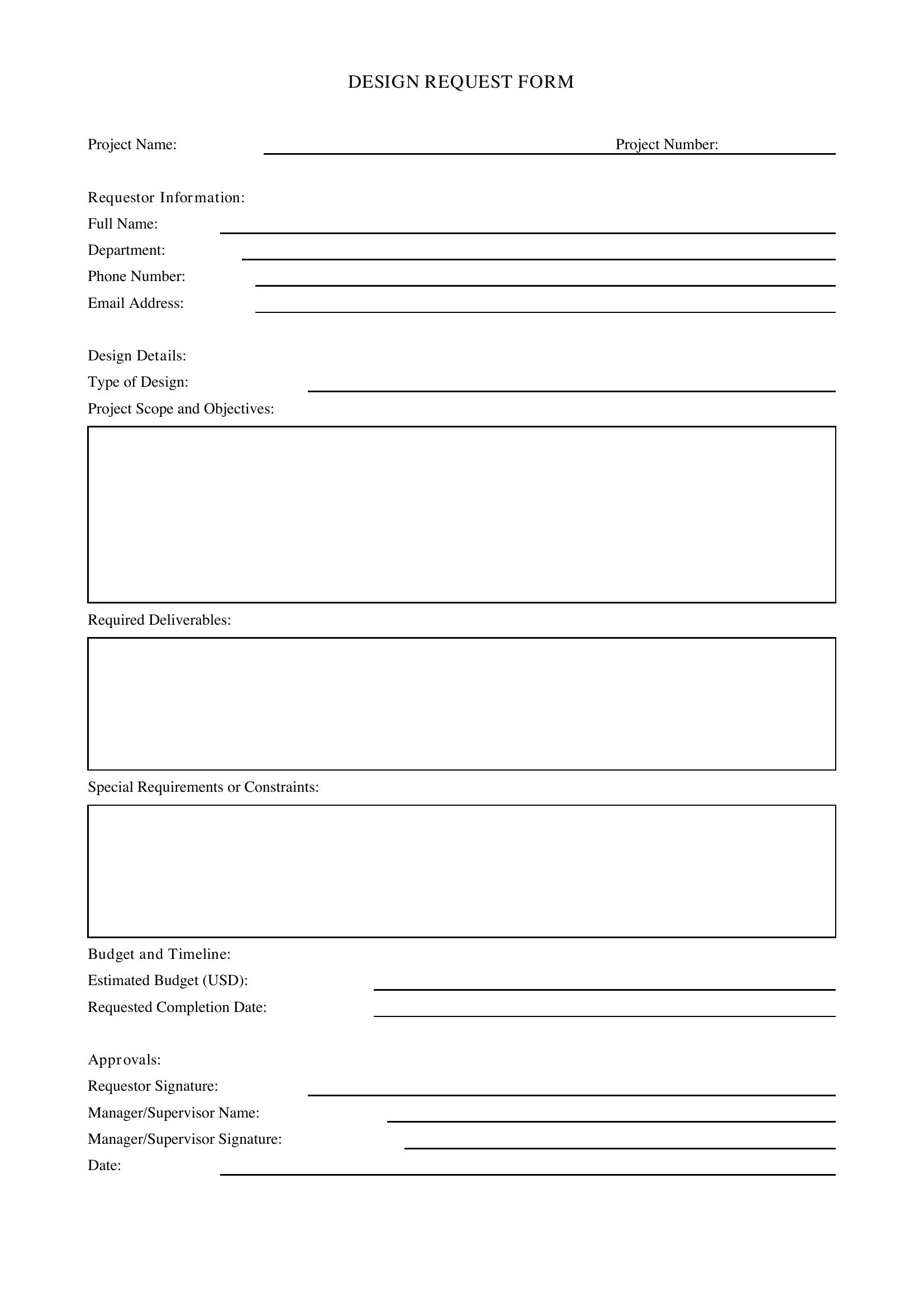 Design Request Form Template - US