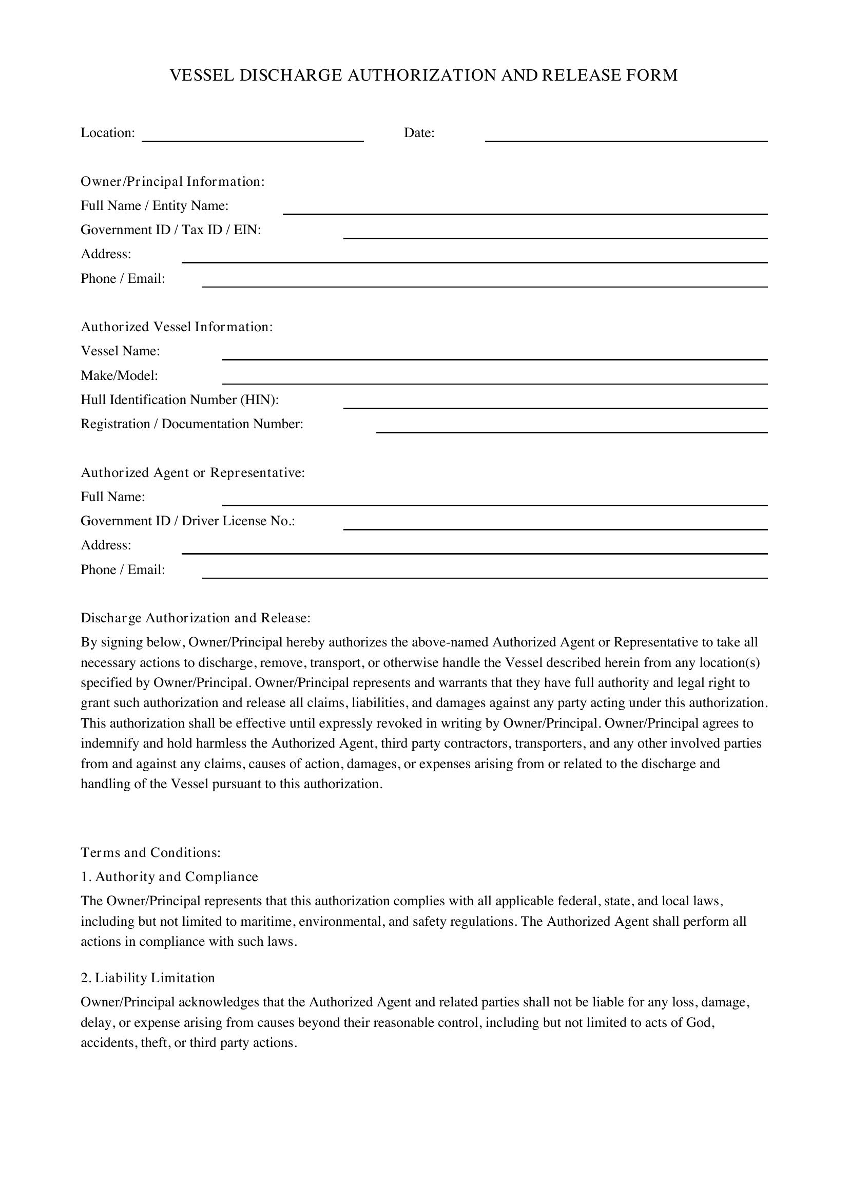 Discharge Form Template - US