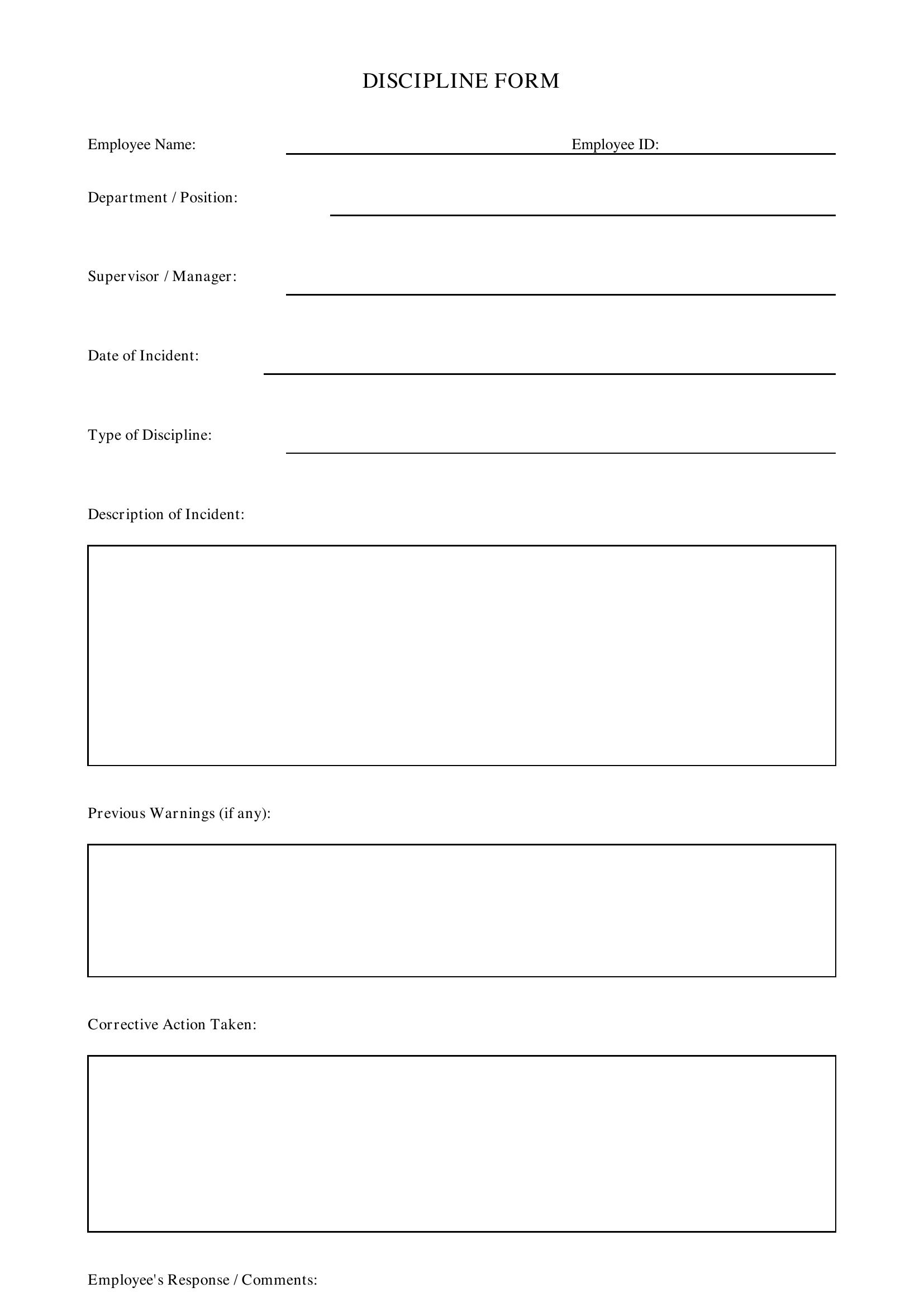 Discipline Form Template - US