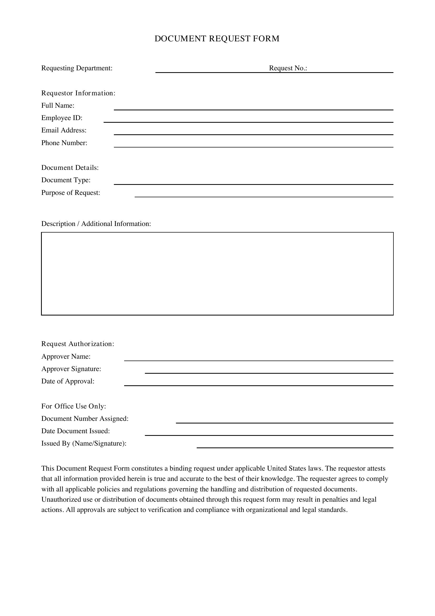 Document Request Form Template - US
