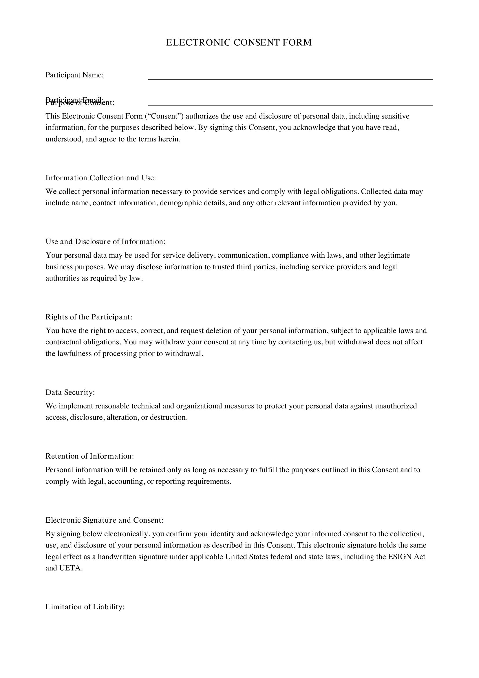 Electronic Consent Form Template - US