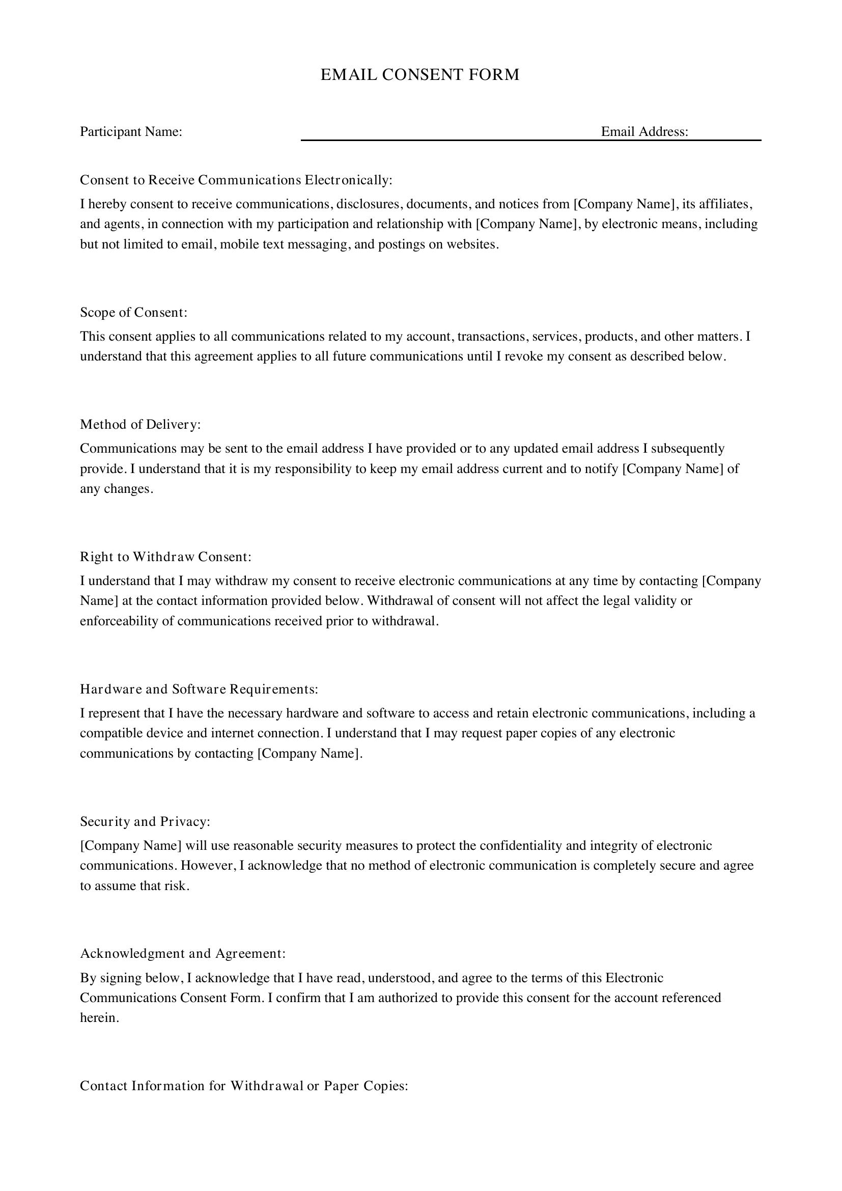 Email Consent Form Template - US