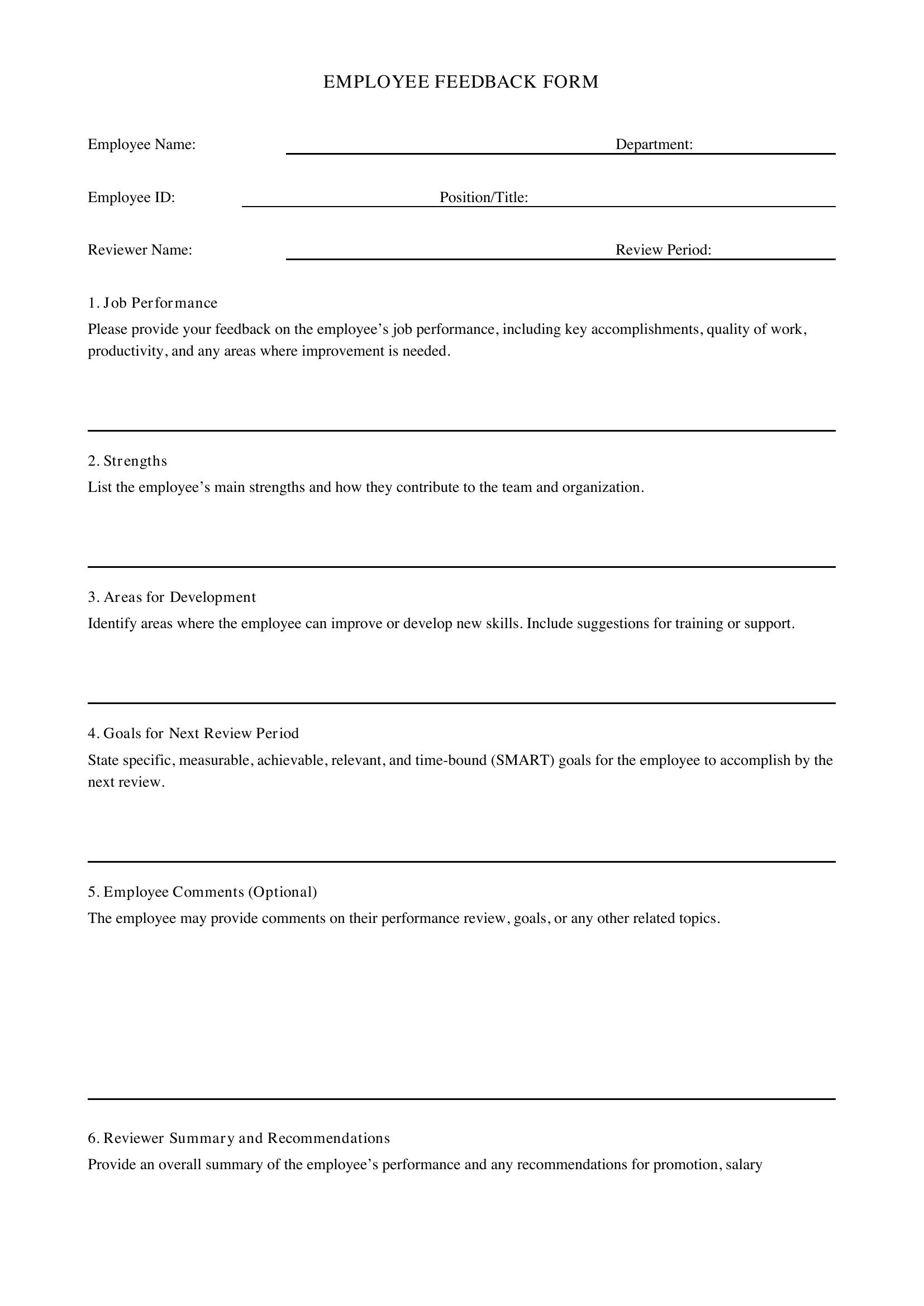 Employee Feedback Form Template - US