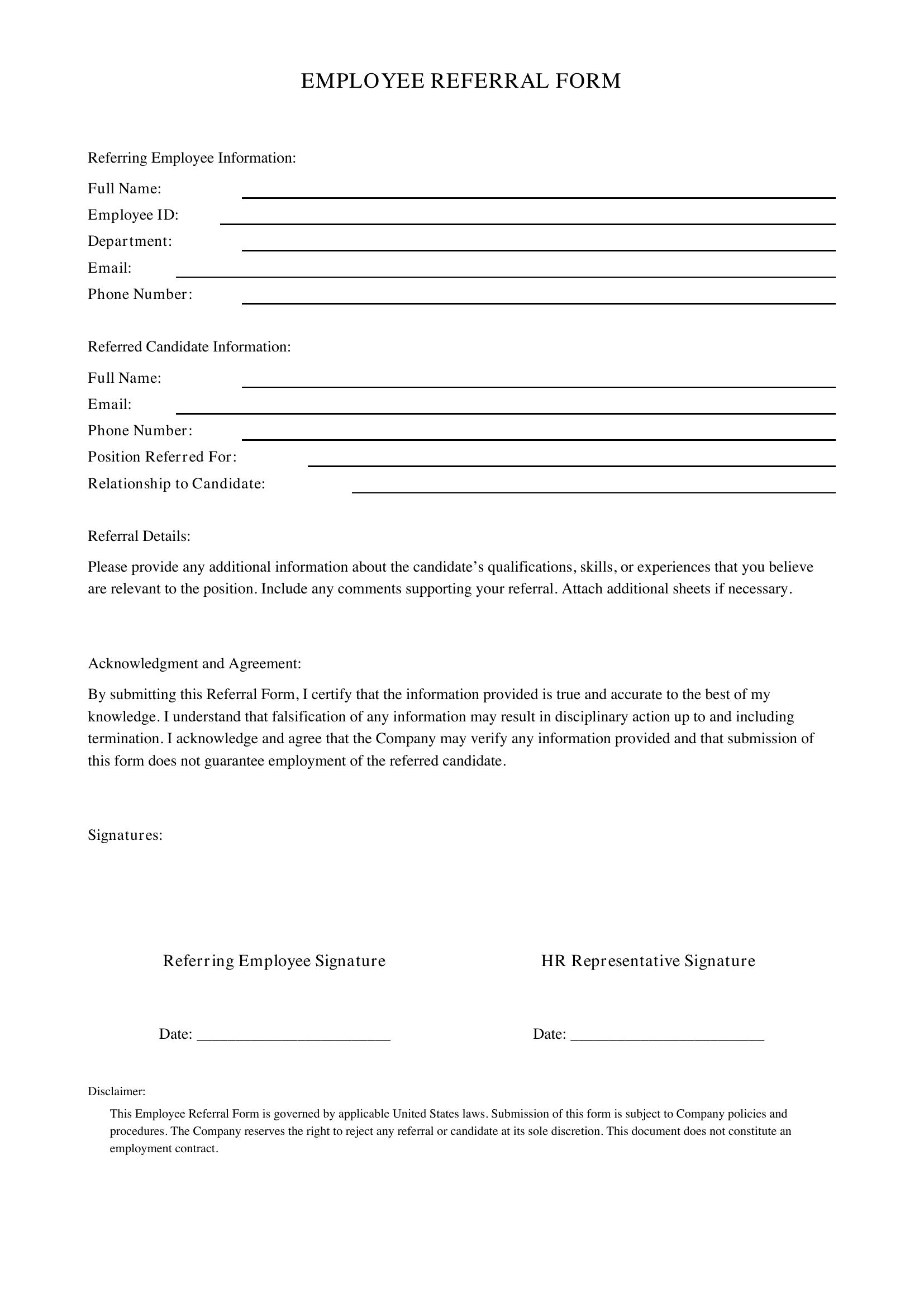 Employee Referral Form Template - US