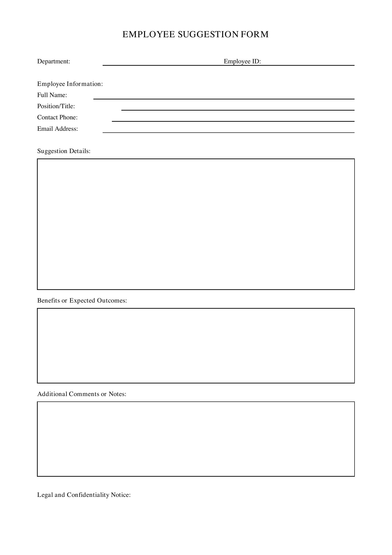 Employee Suggestion Form Template - US