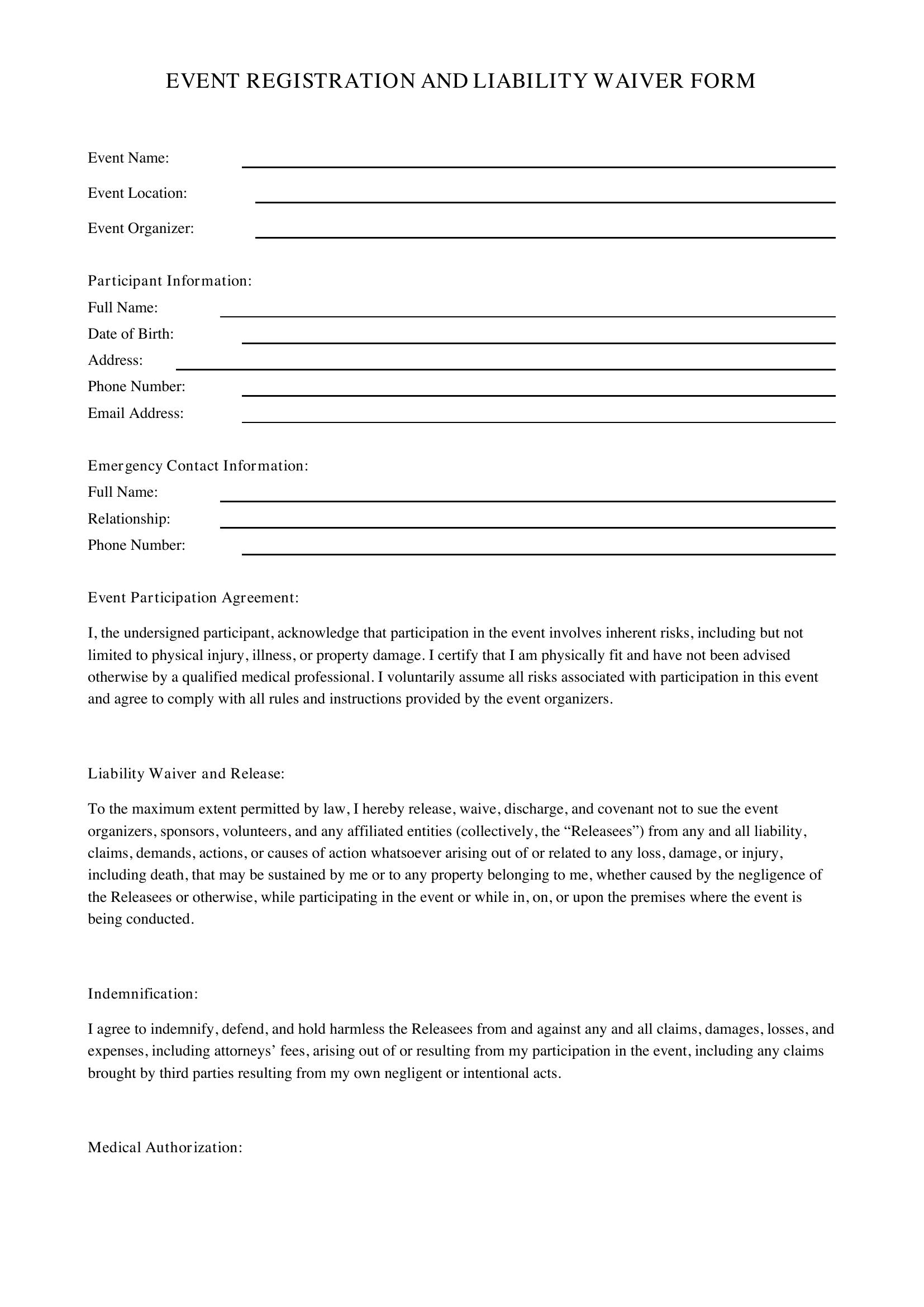 Event Form Template - US