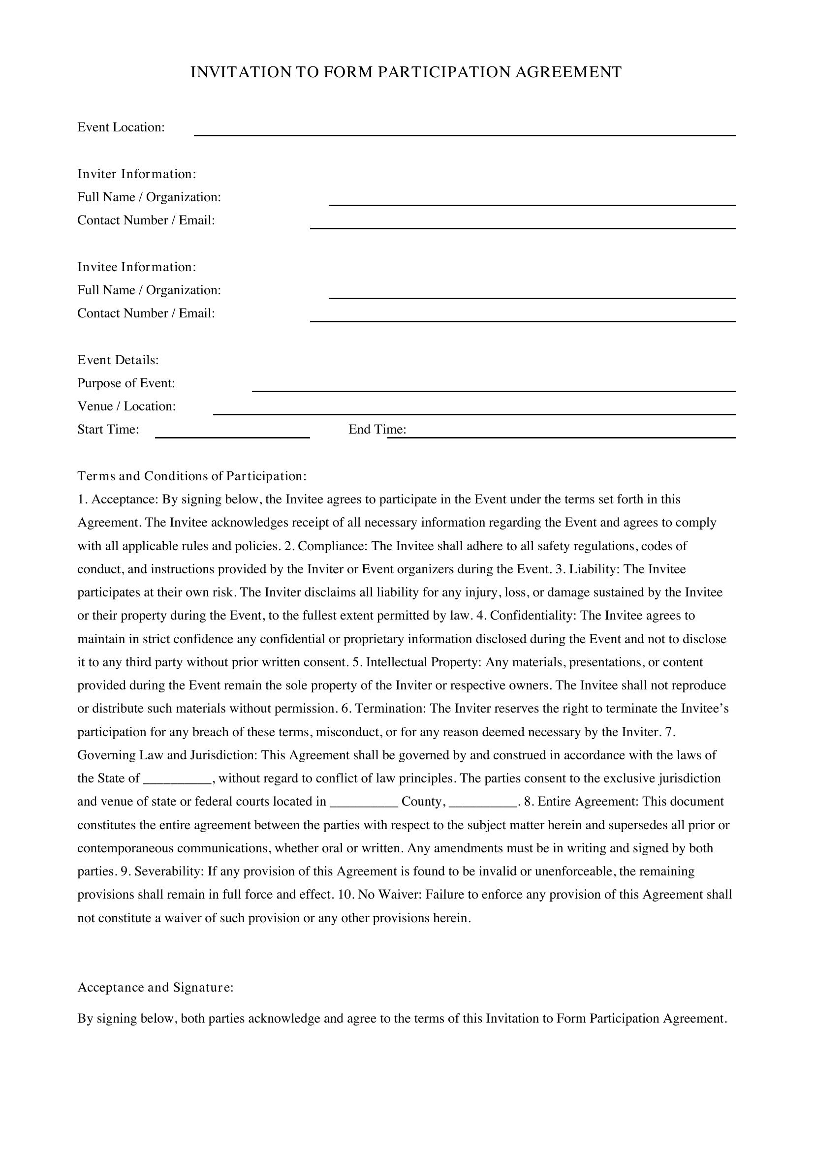 Form Invitation Template - US