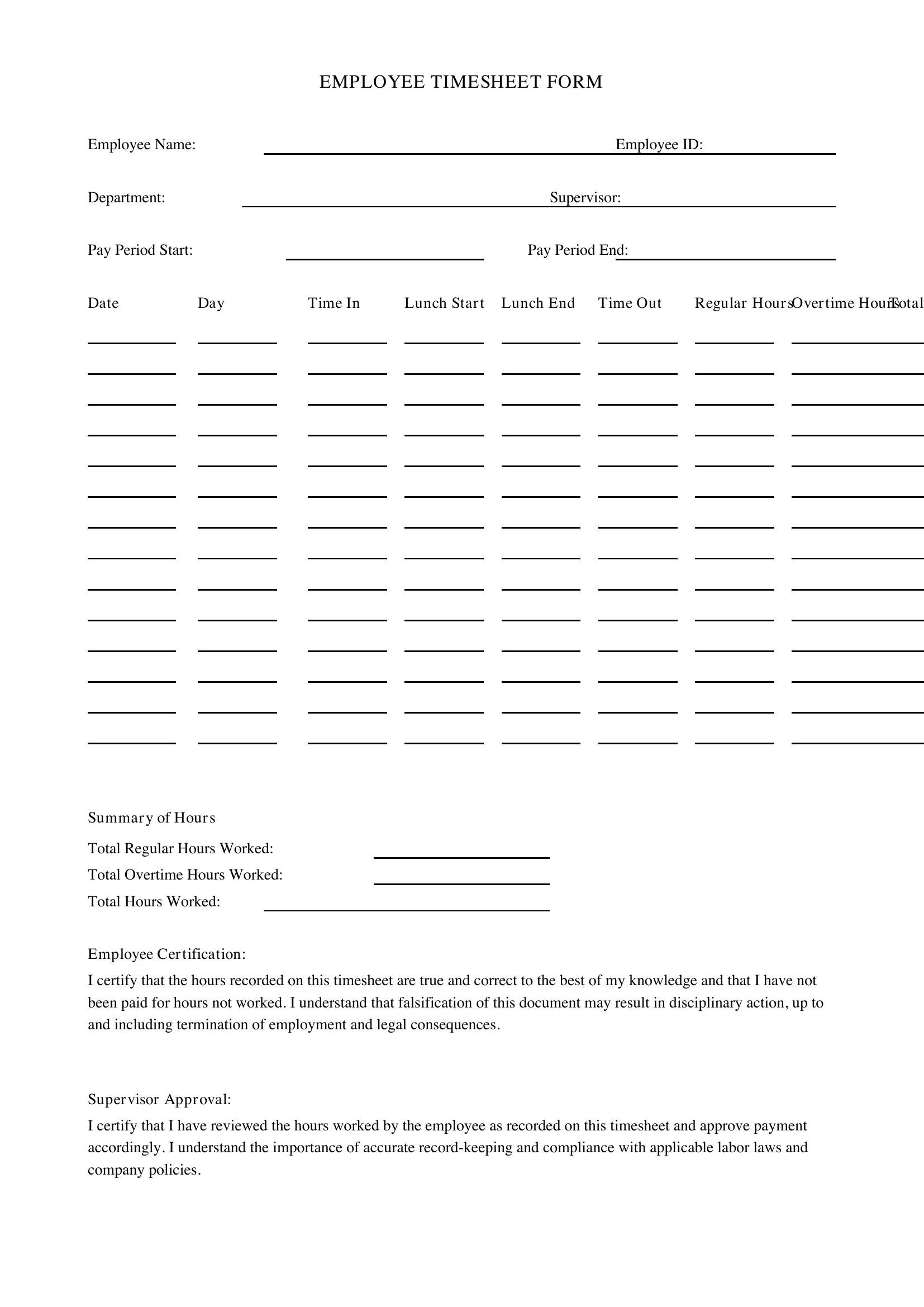 Form Timesheet Template - US