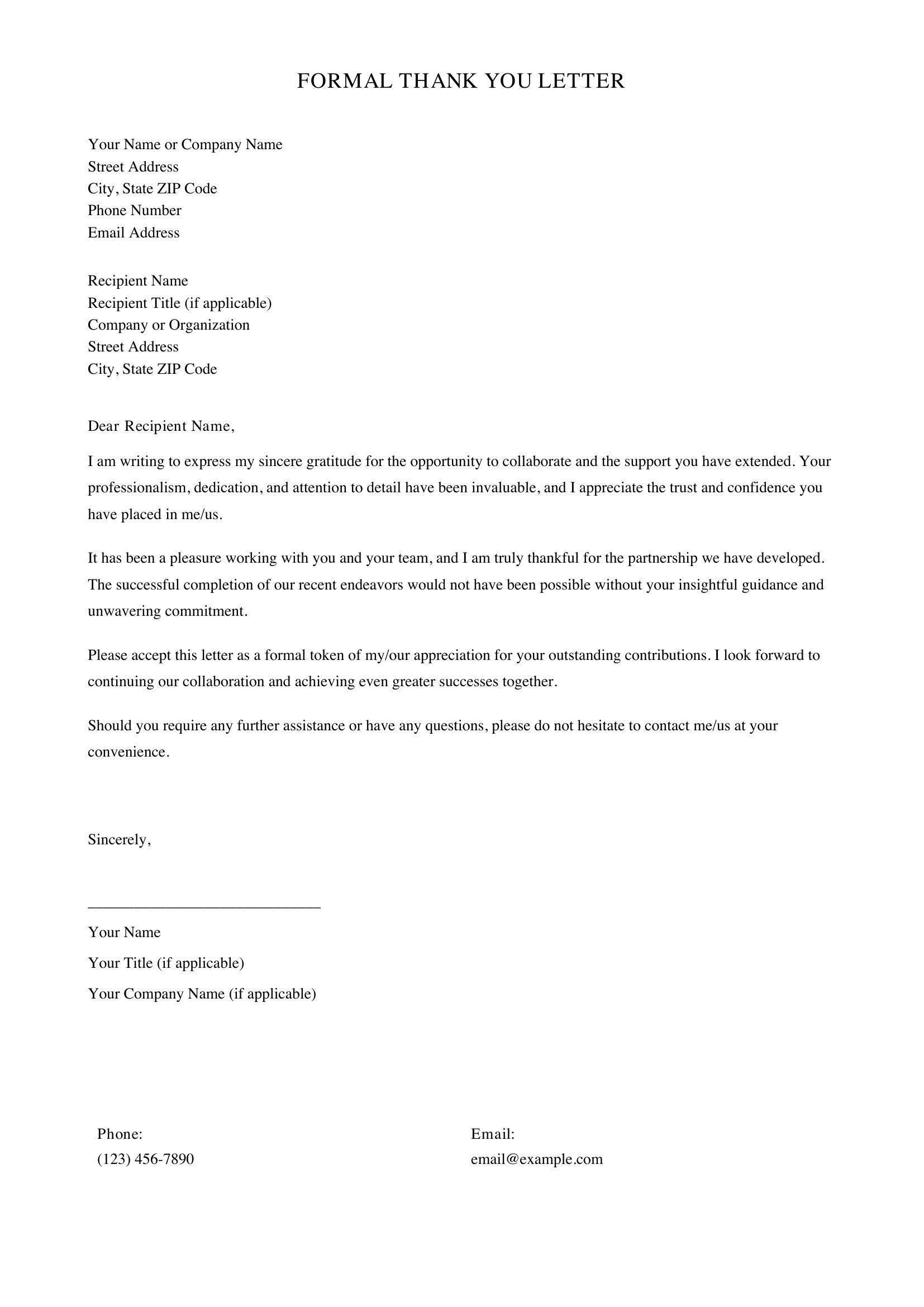 Formal Thank You Letter Template - US
