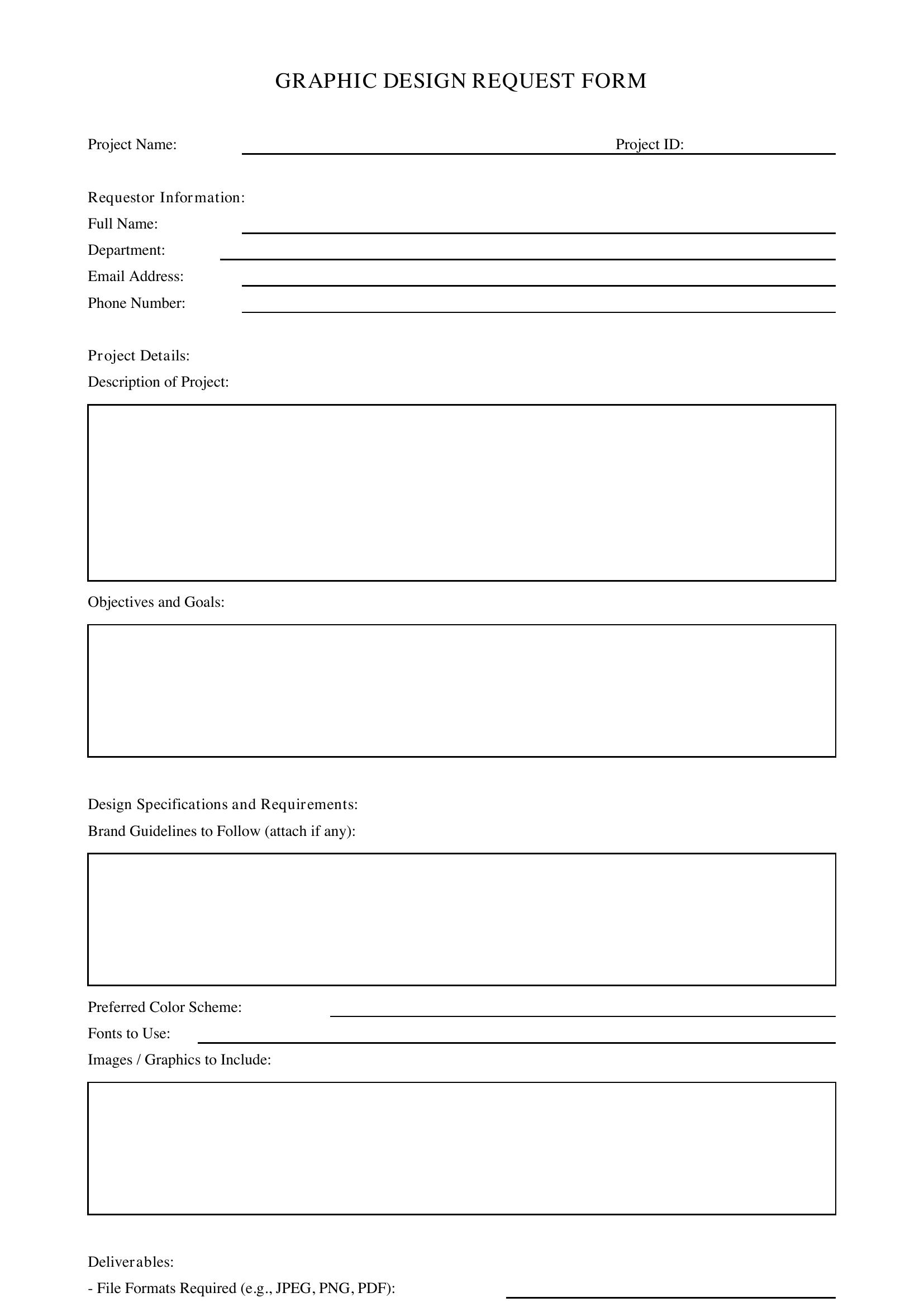 Graphic Design Request Form Template - US