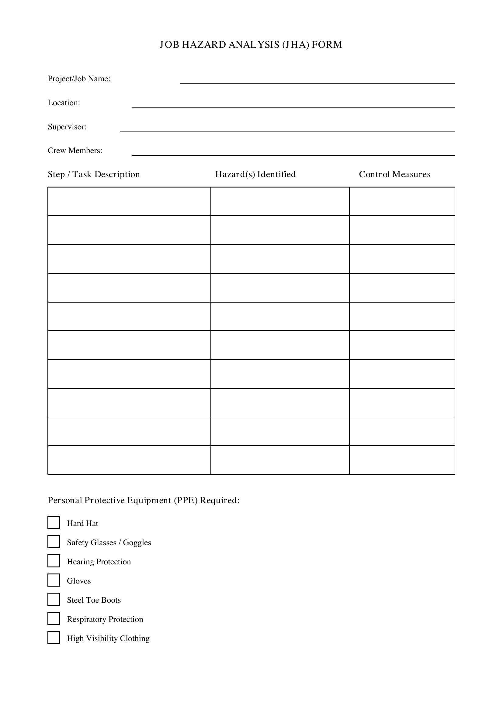 Jha Form Template - US