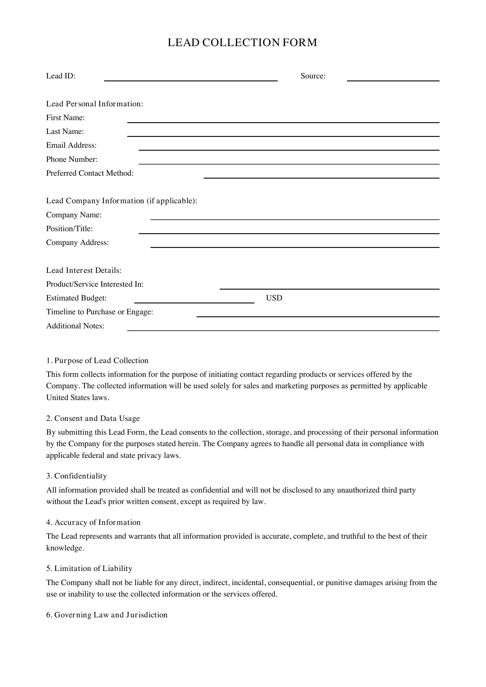 Lead Form Template - US