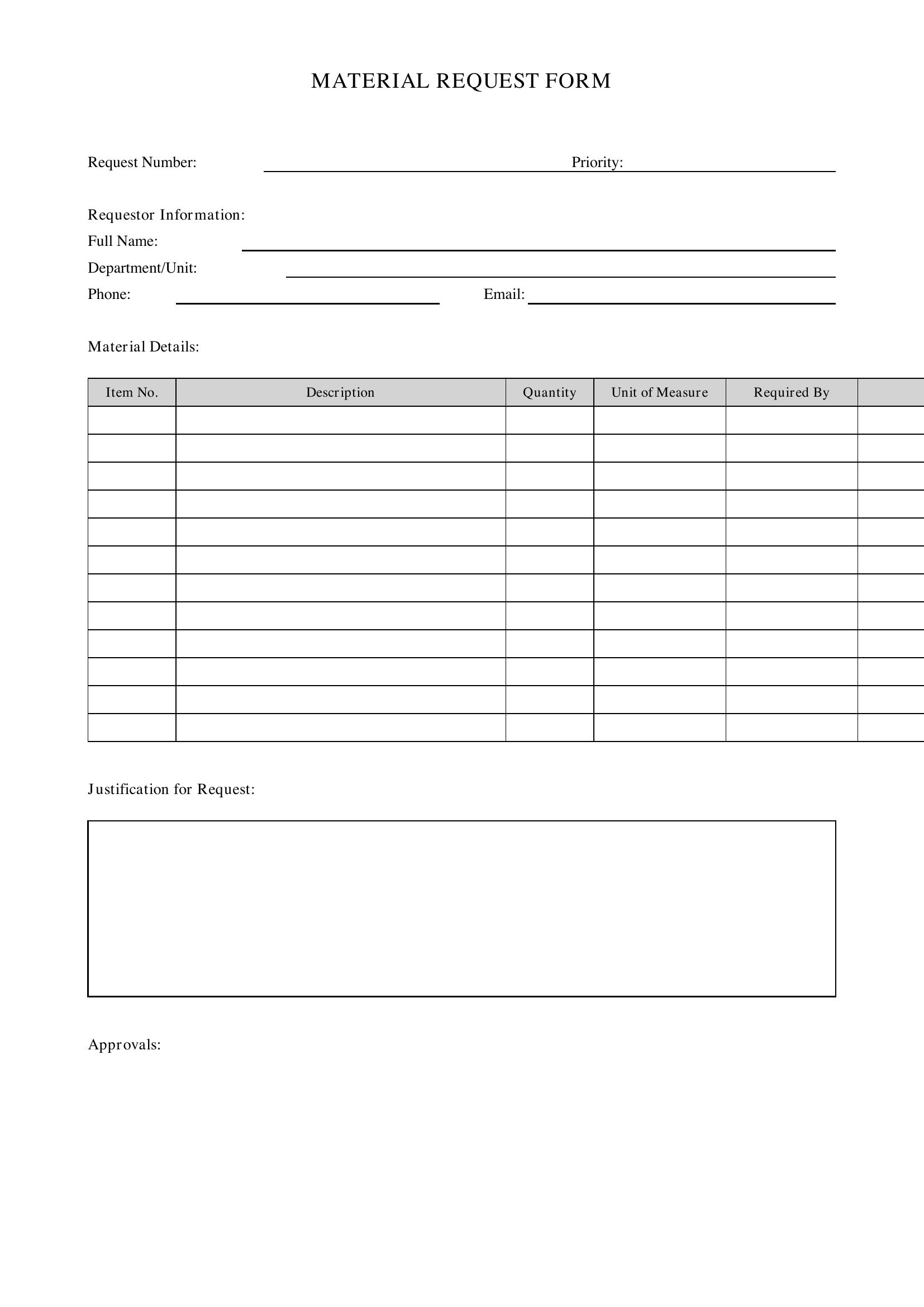 Material Request Form Template - US