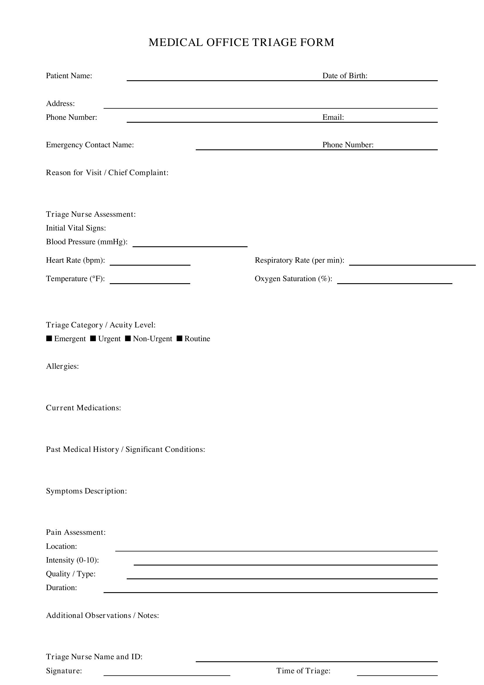 Medical Office Triage Form Template - US