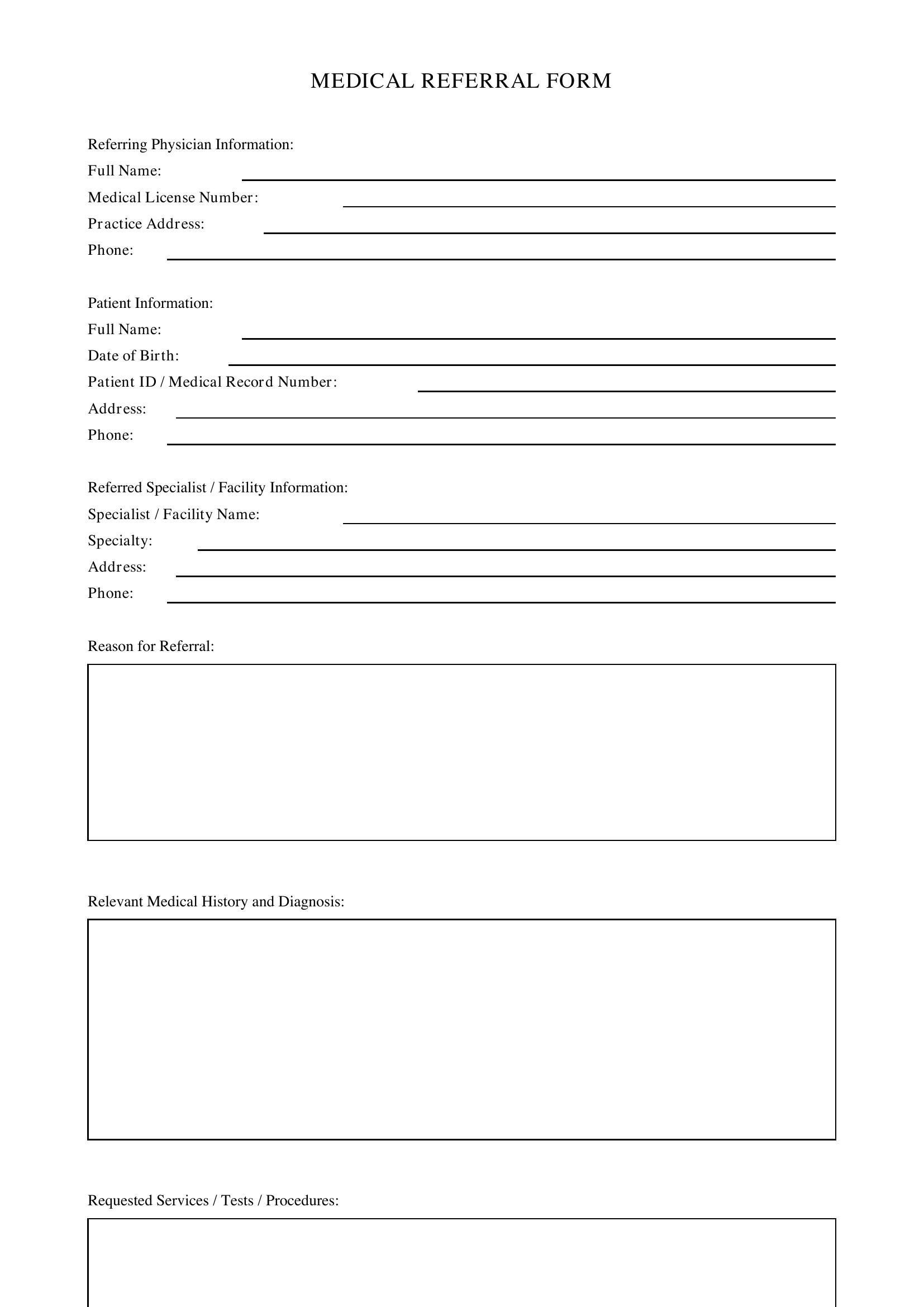 Medical Referral Form Template - US