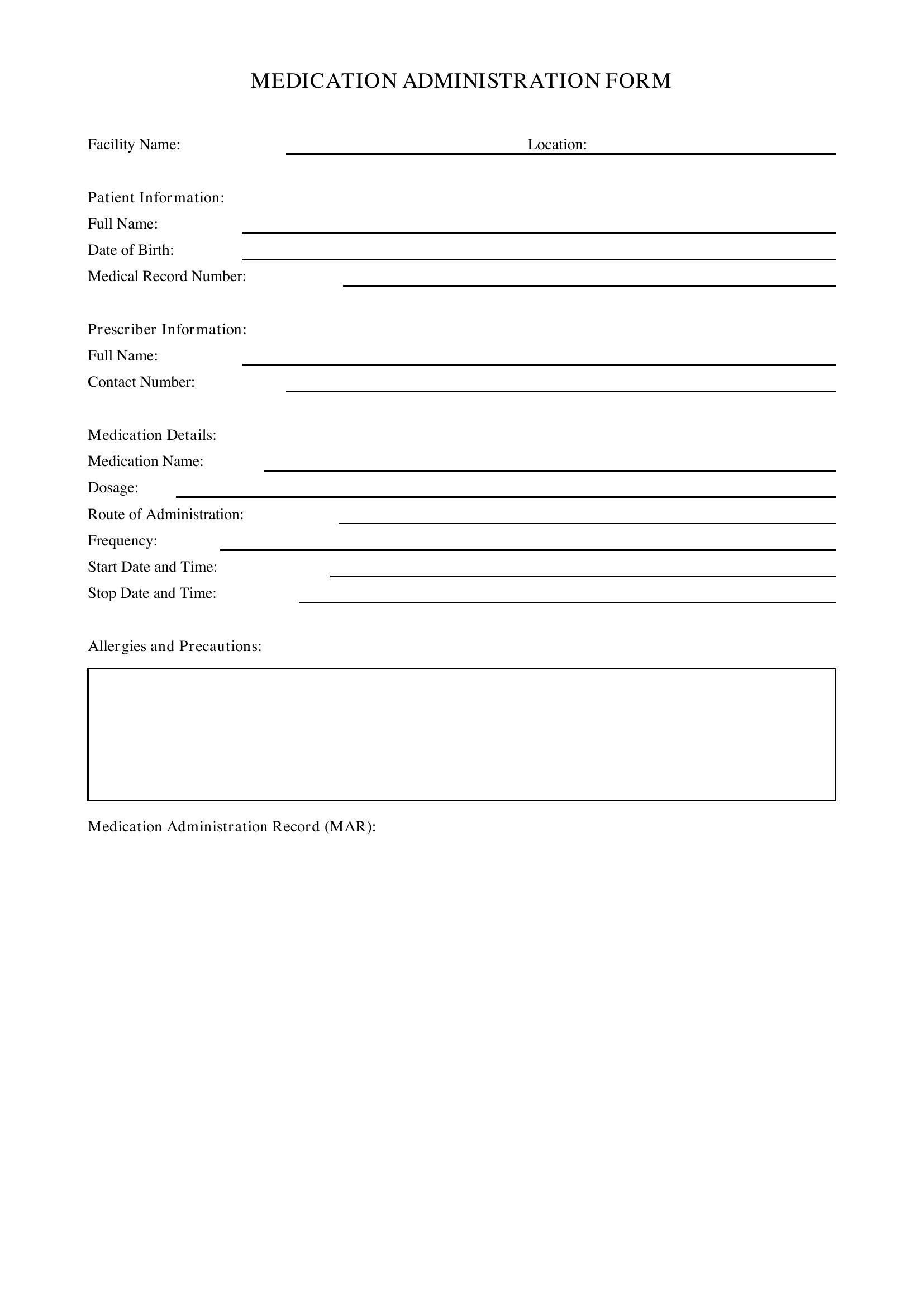 Medication Administration Form Template - US