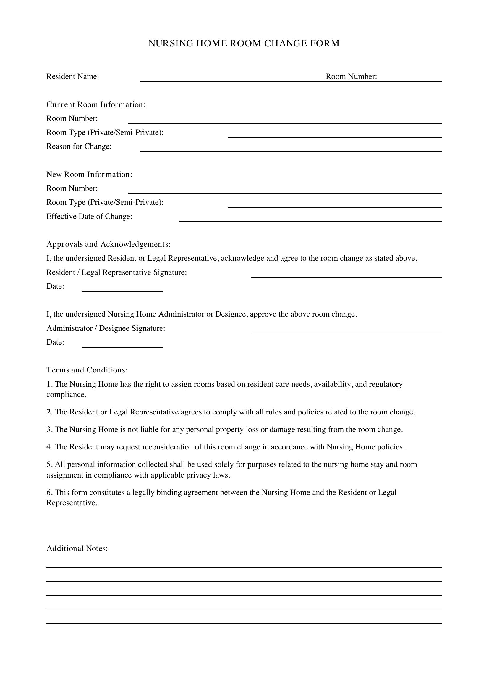 Nursing Home Room Change Form Template - US