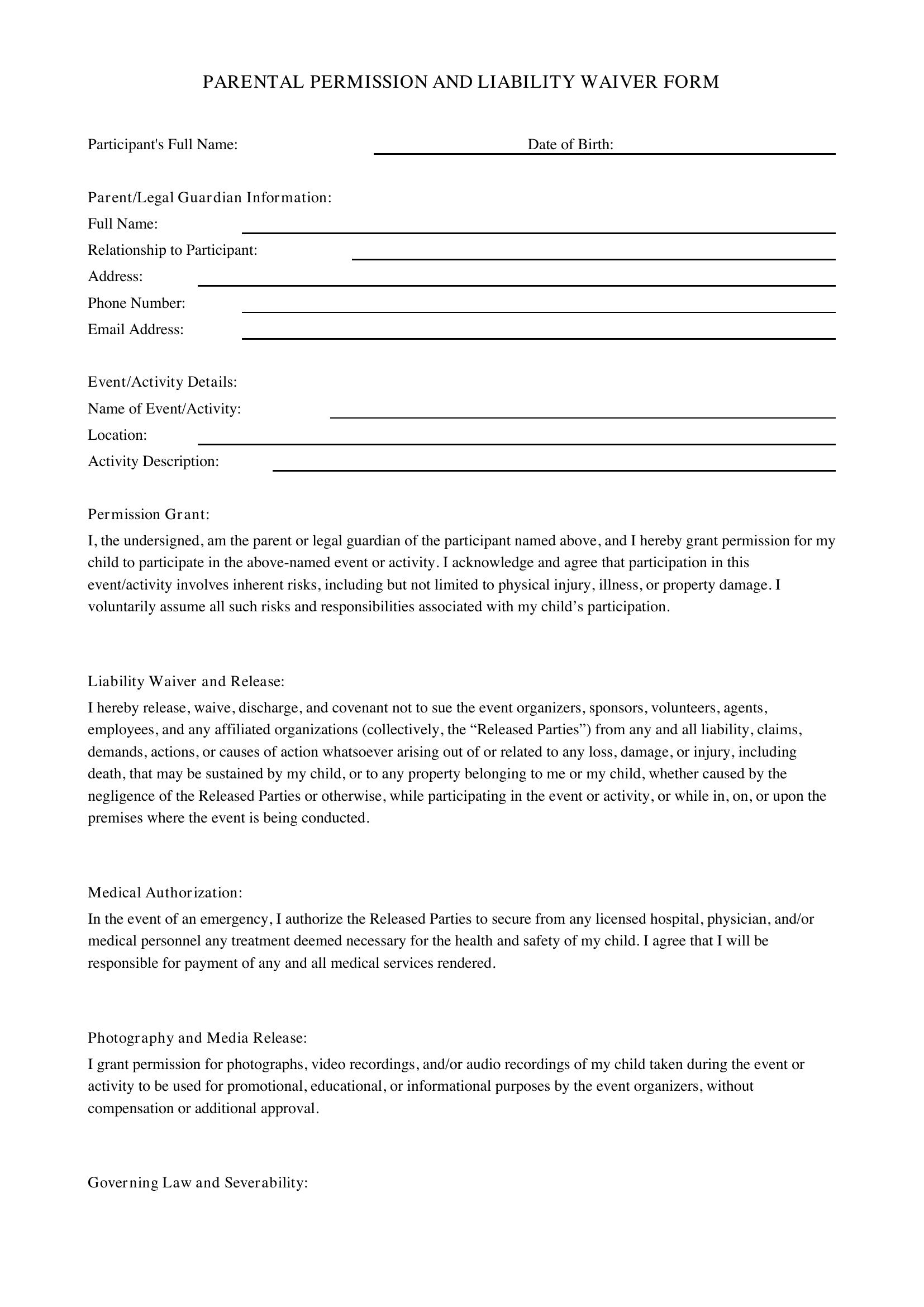 Parent Permission Form Template - US