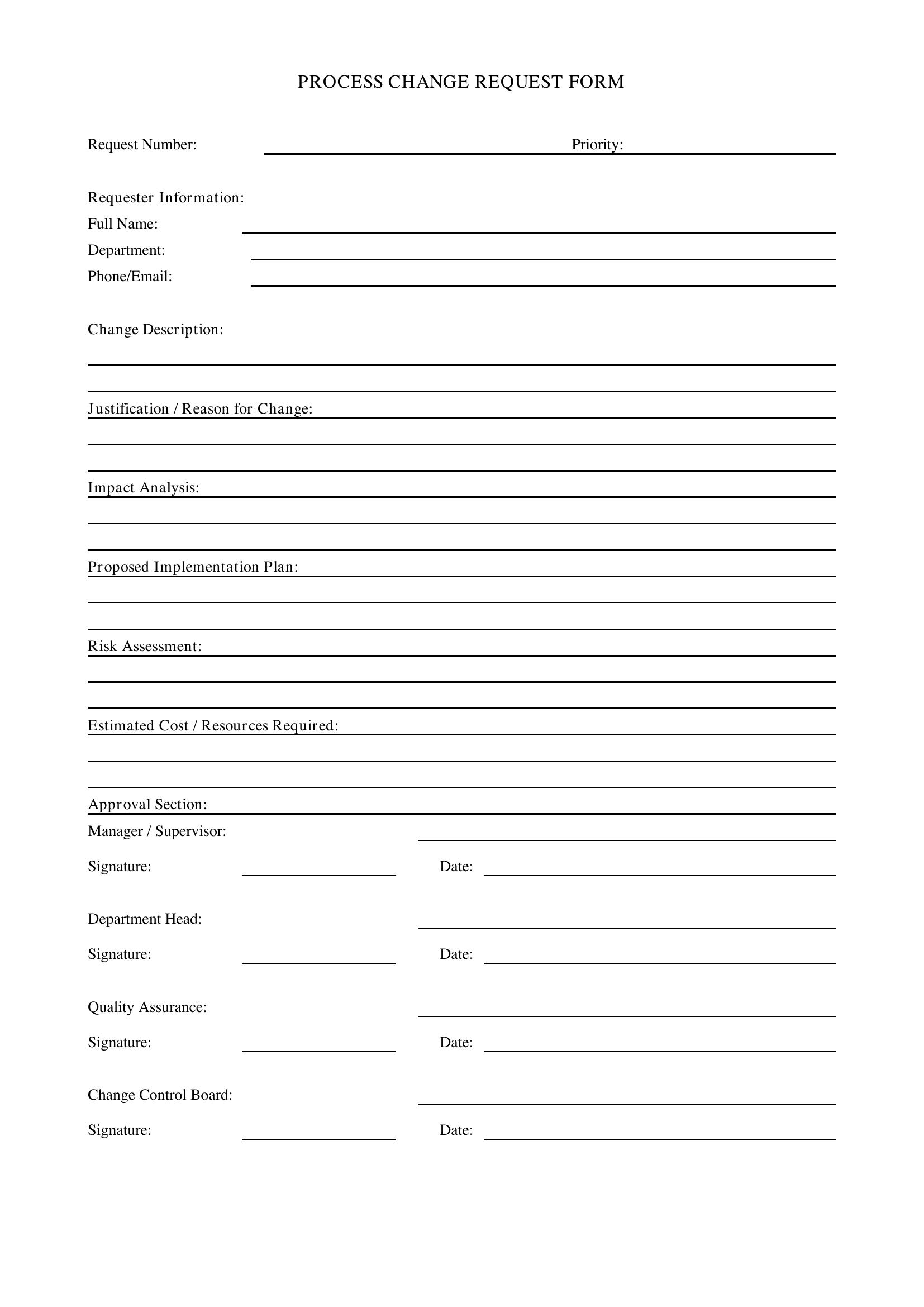 Process Change Request Form Template - US