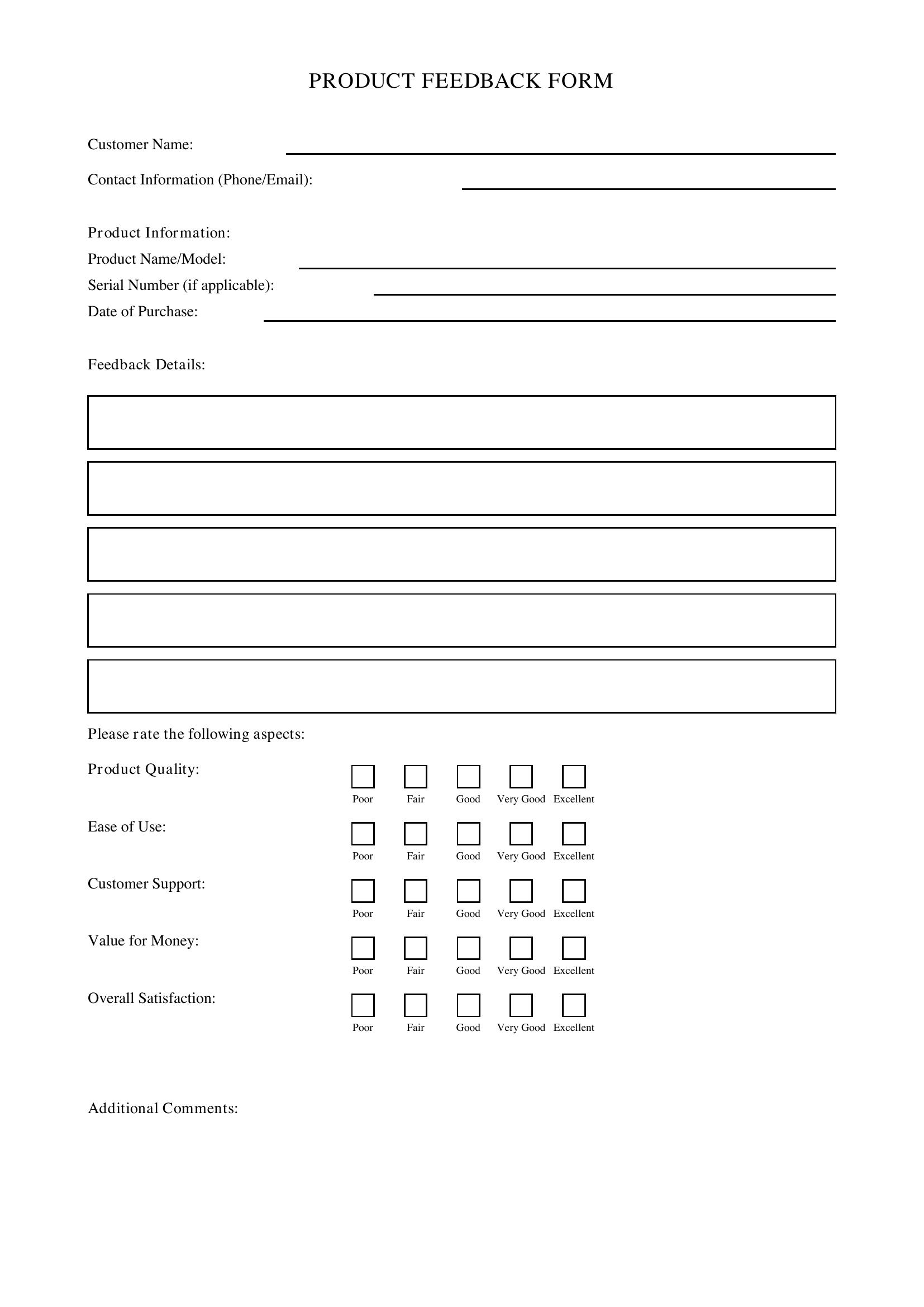 Product Feedback Form Template - US