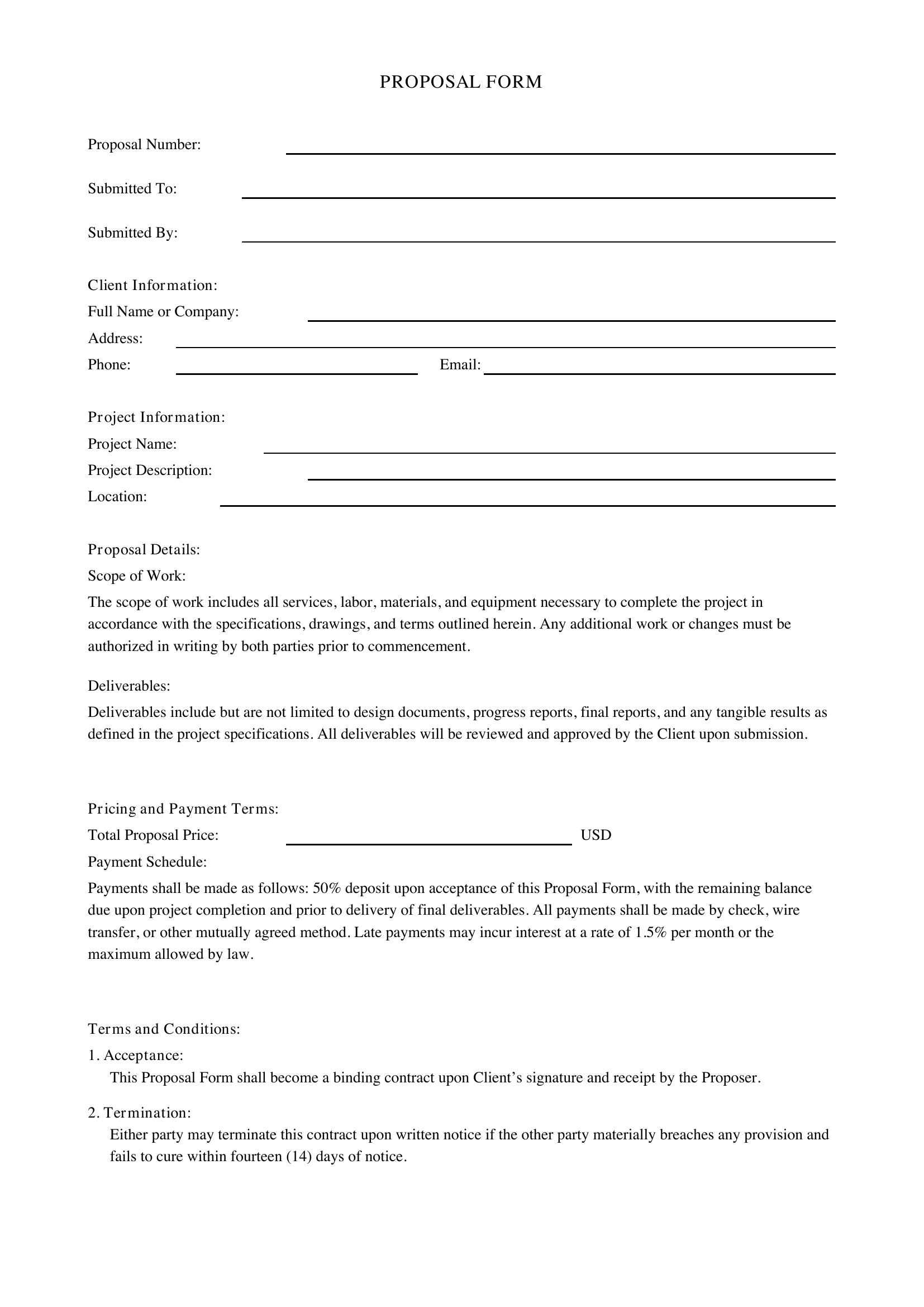 Proposal Form Template - US