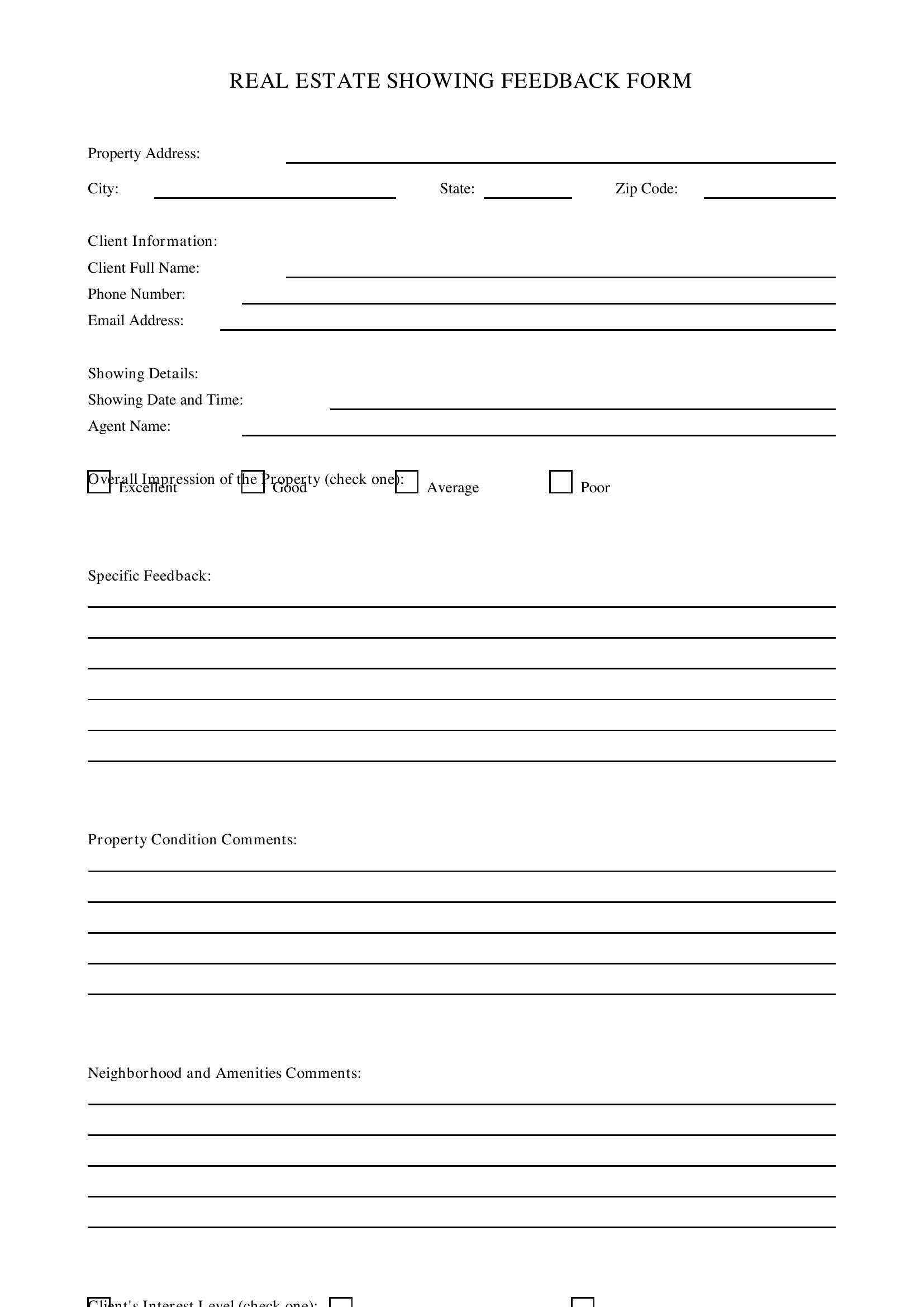 Real Estate Showing Feedback Form Template - US