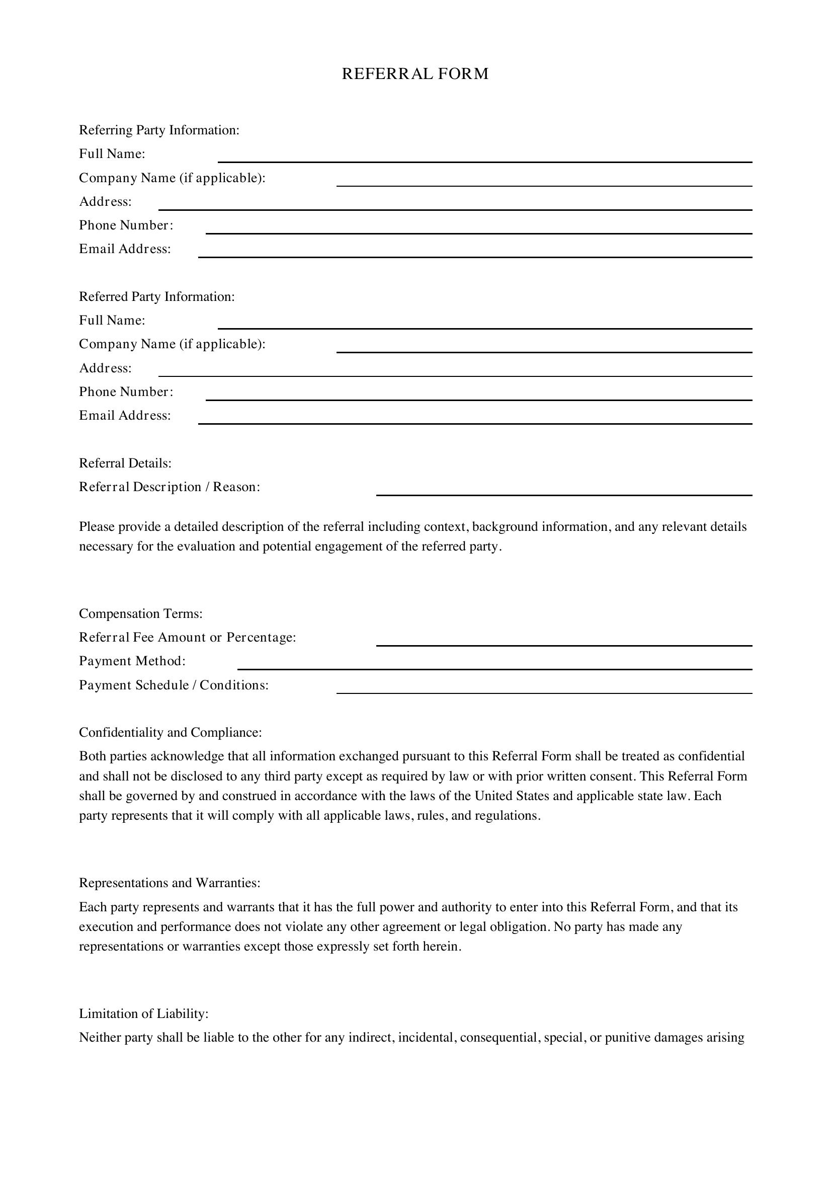 Referral Form Template - US