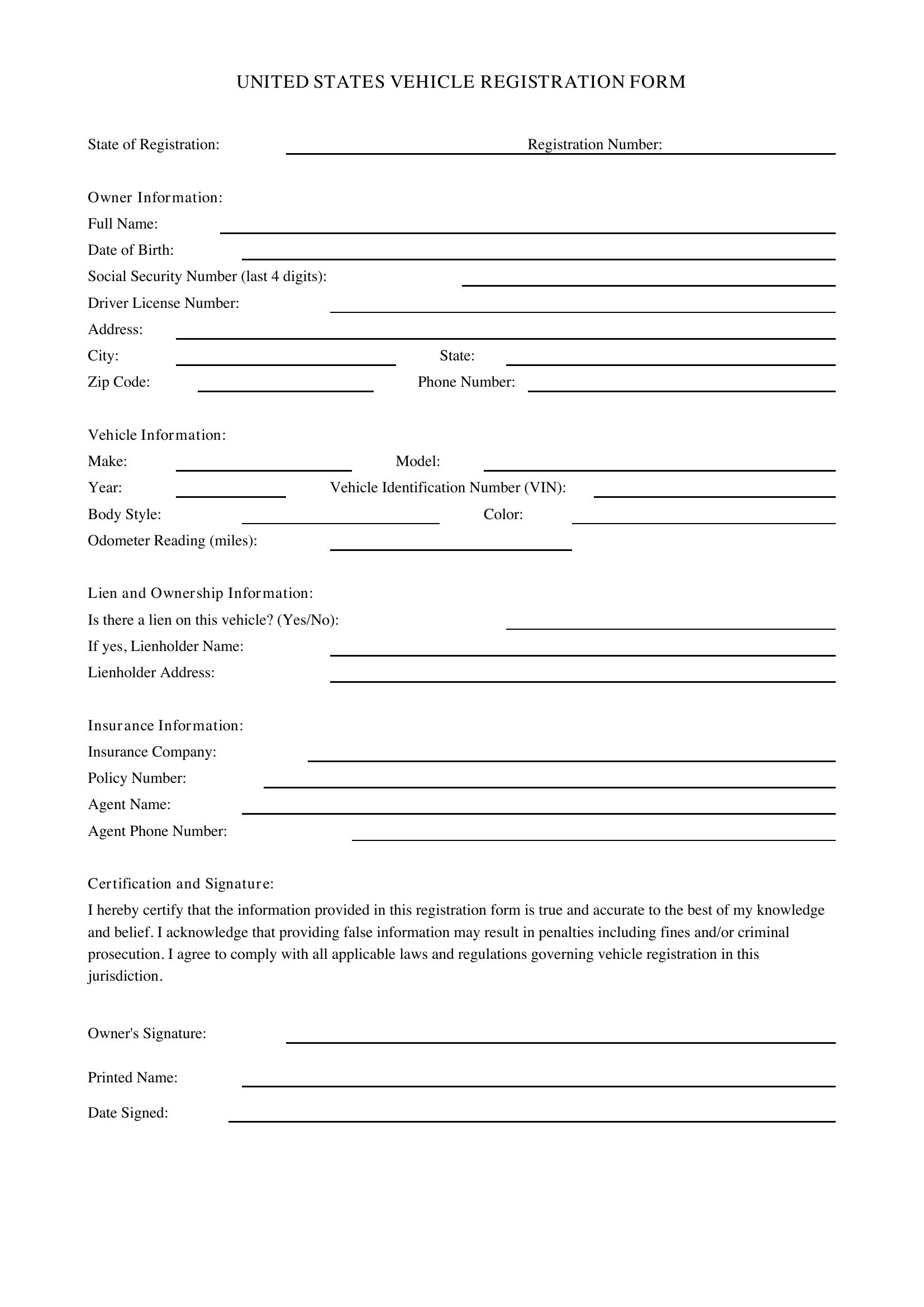 Registration Form Template - US