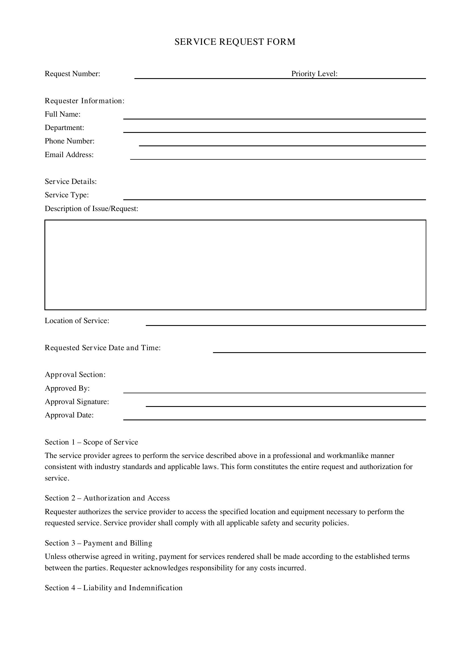 Service Request Form Template - US