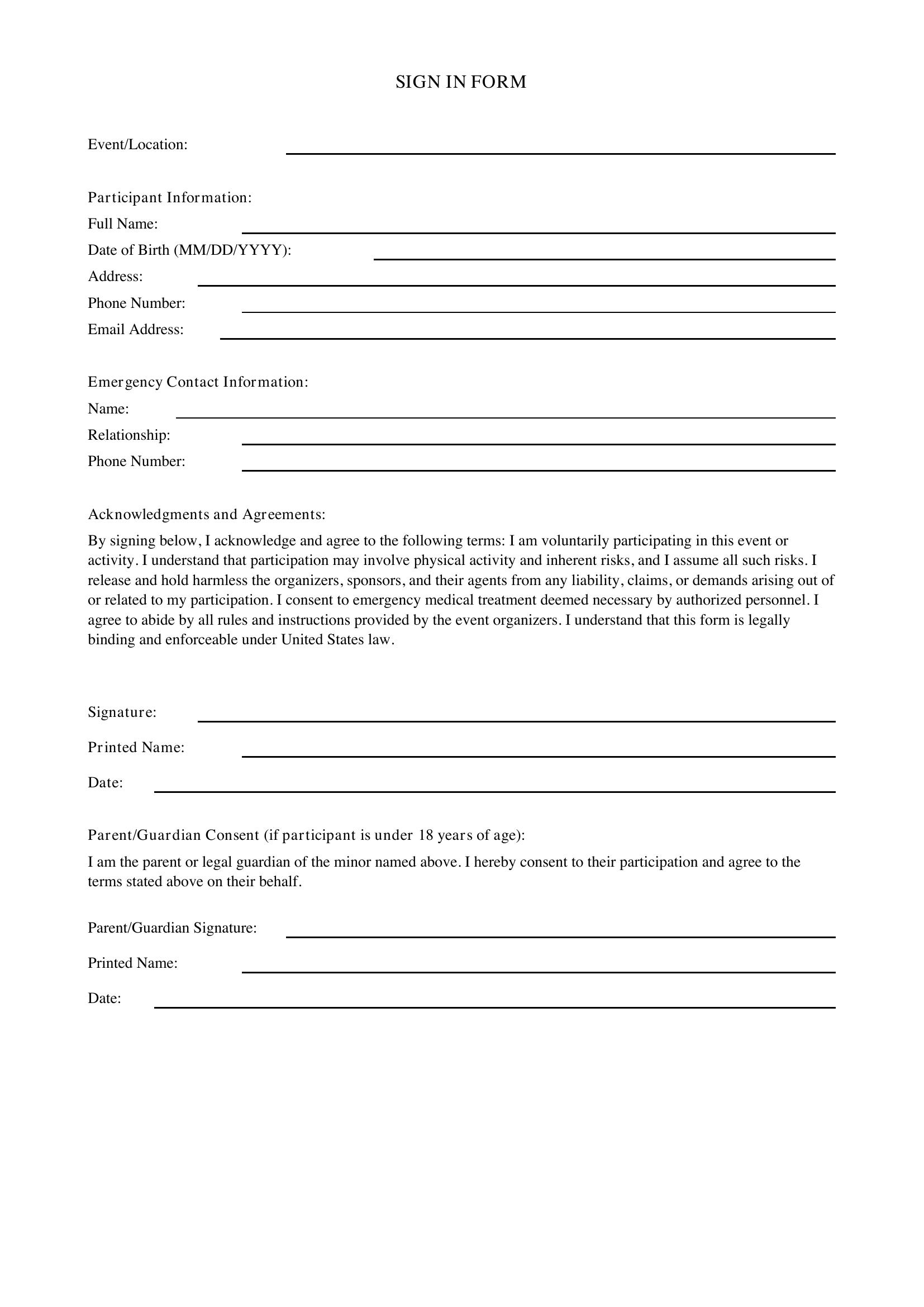 Sign In Form Template - US
