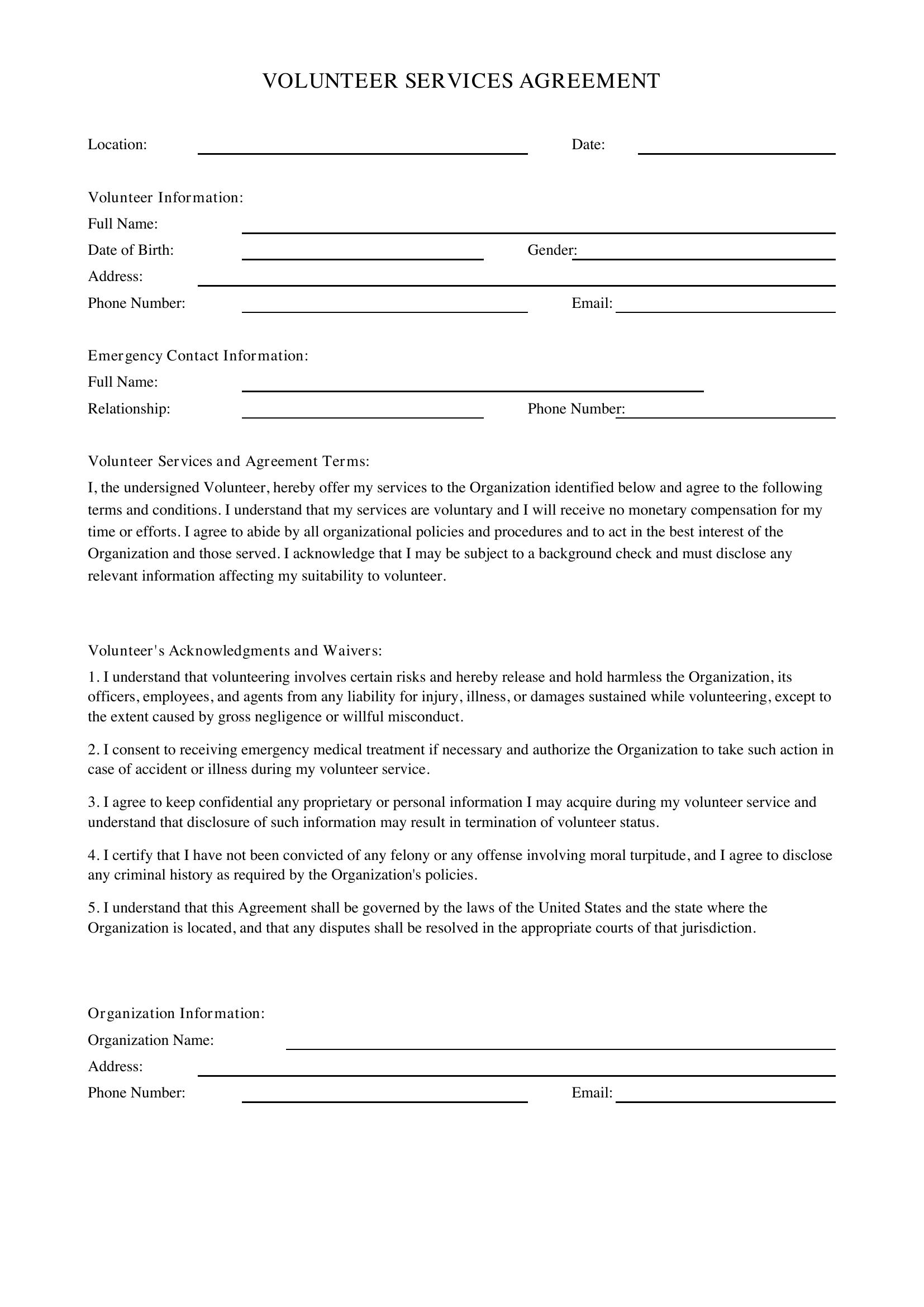 Simple Volunteer Form Template - US