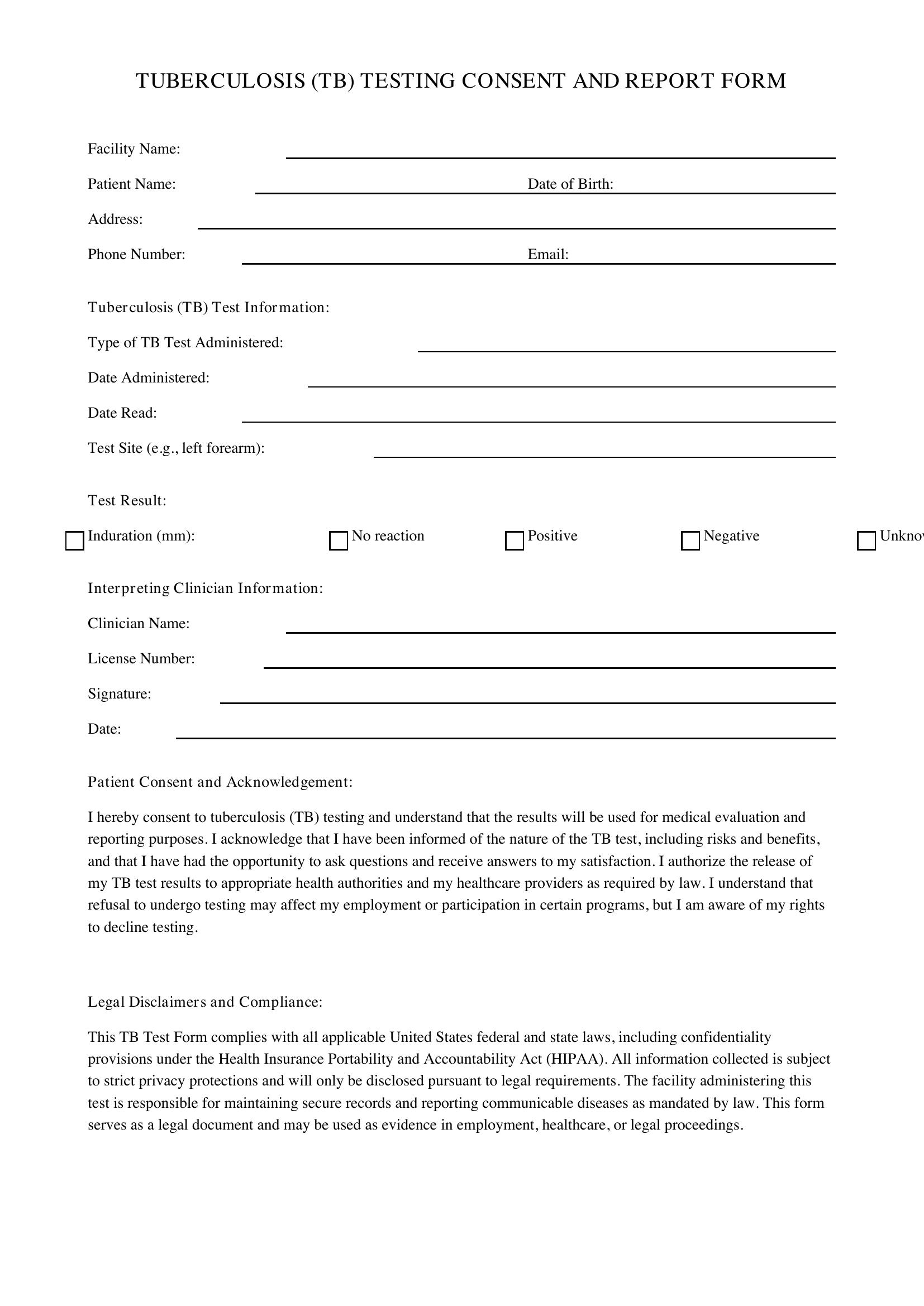 Tb Test Form Template - US