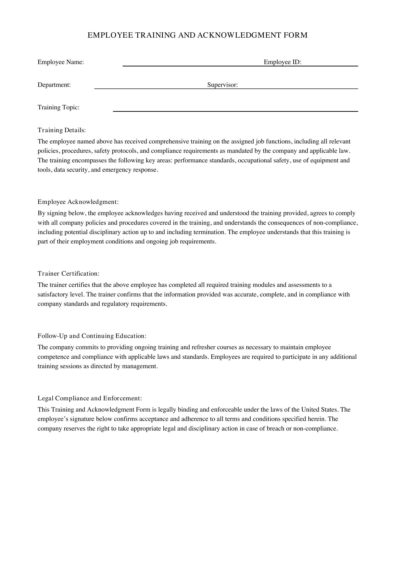 Training Form Template - US