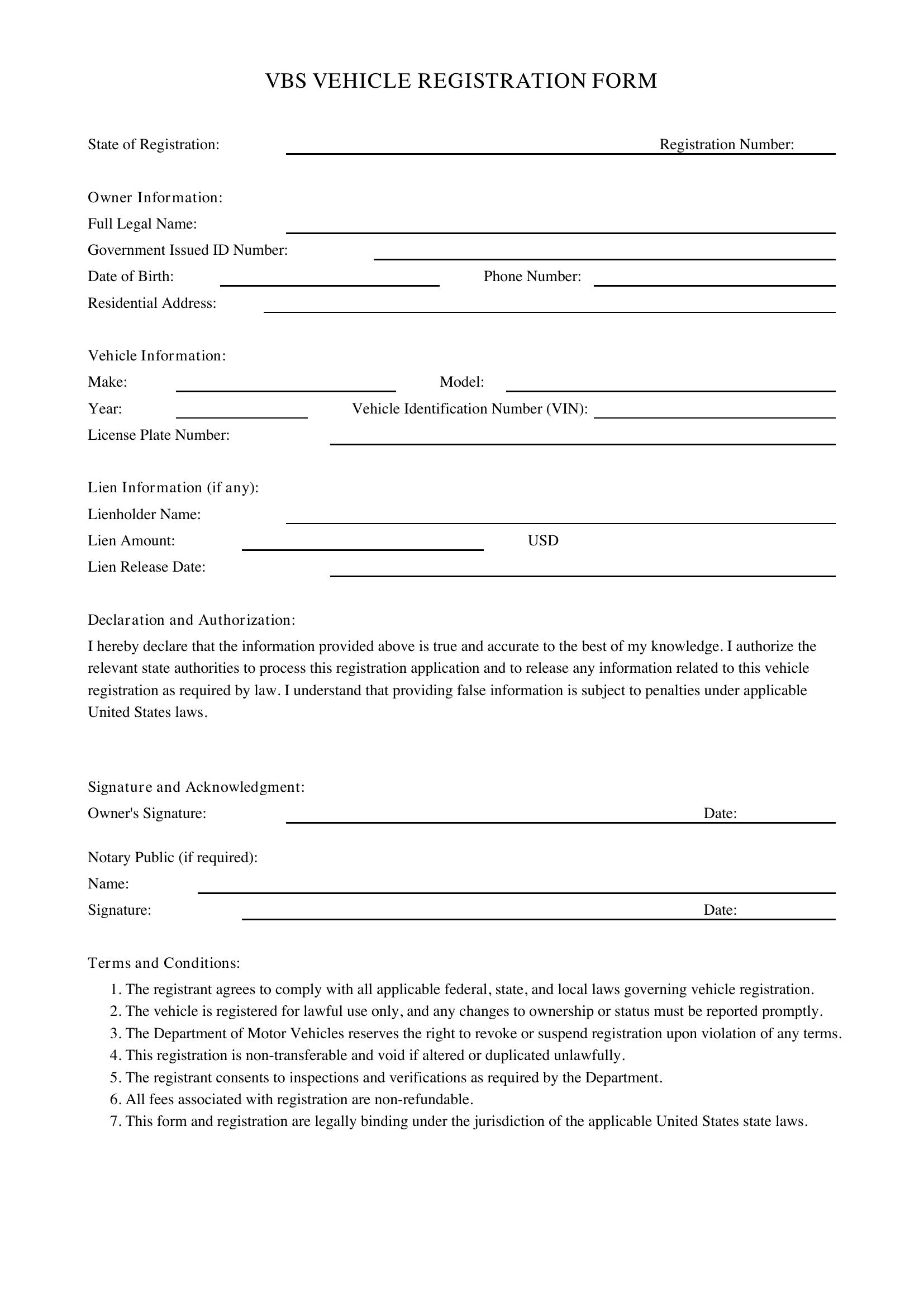 Vbs Registration Form Template - US