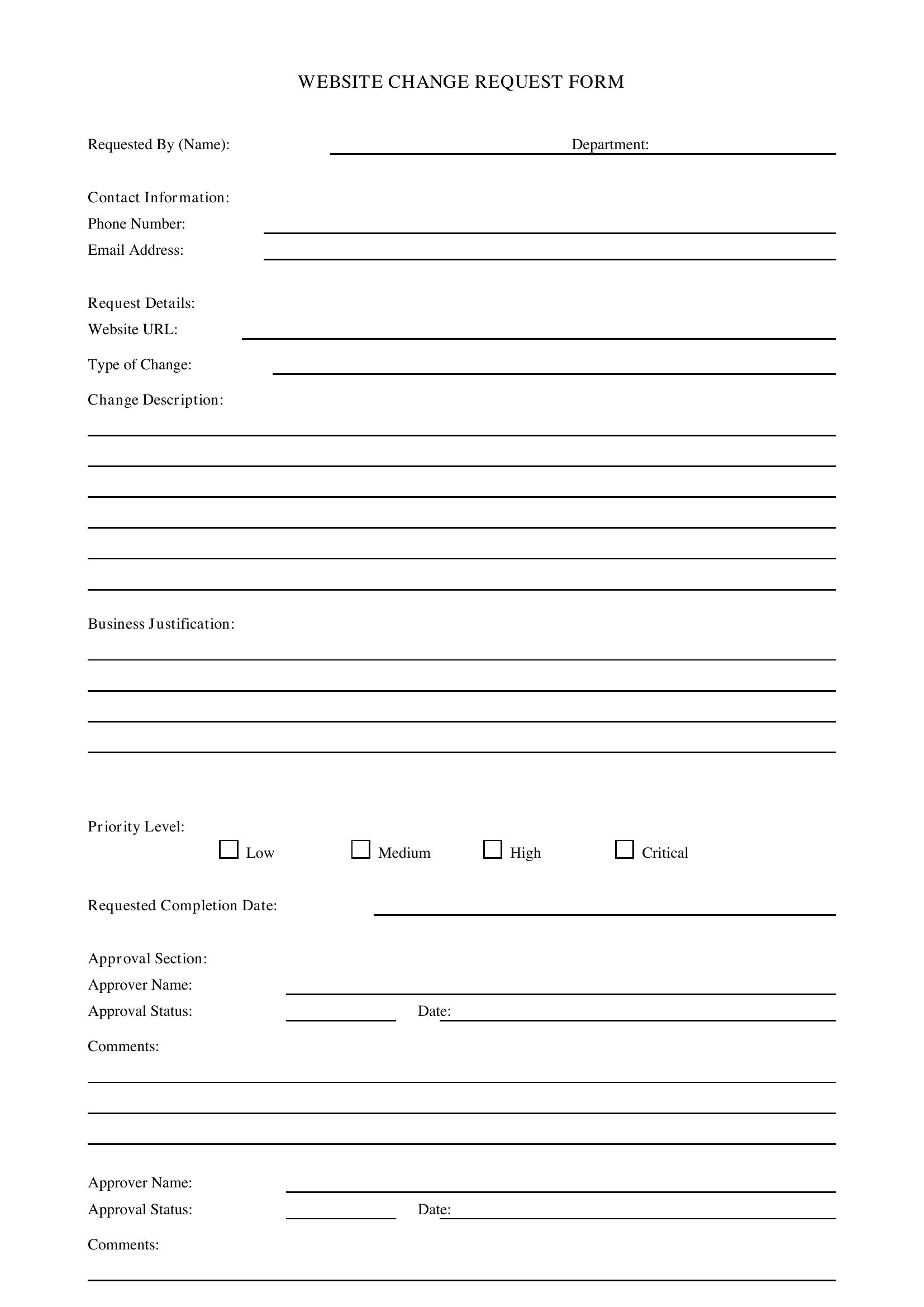 Website Change Request Form Template - US